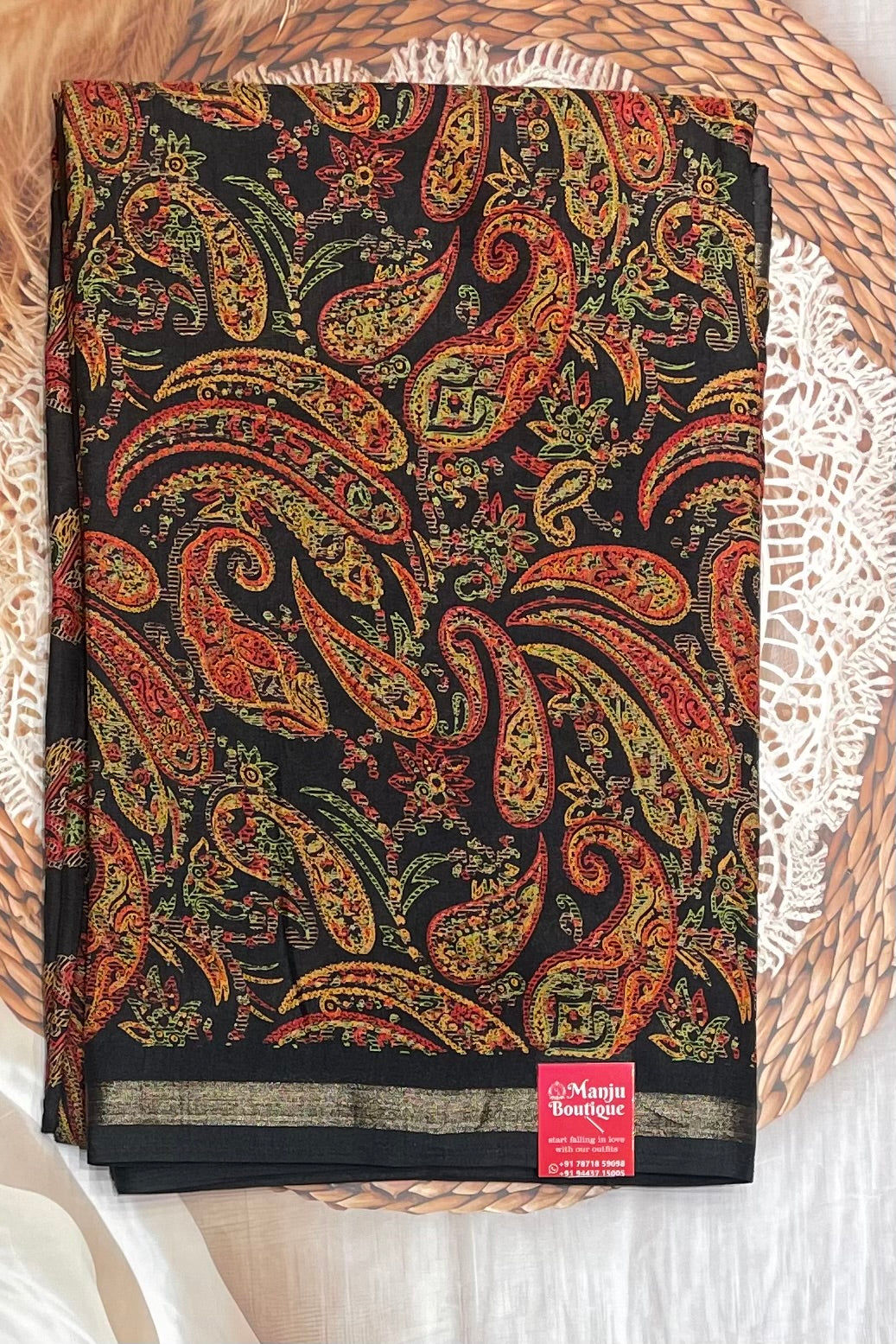 Kalamkari Printed Silk |Black | PPS02
