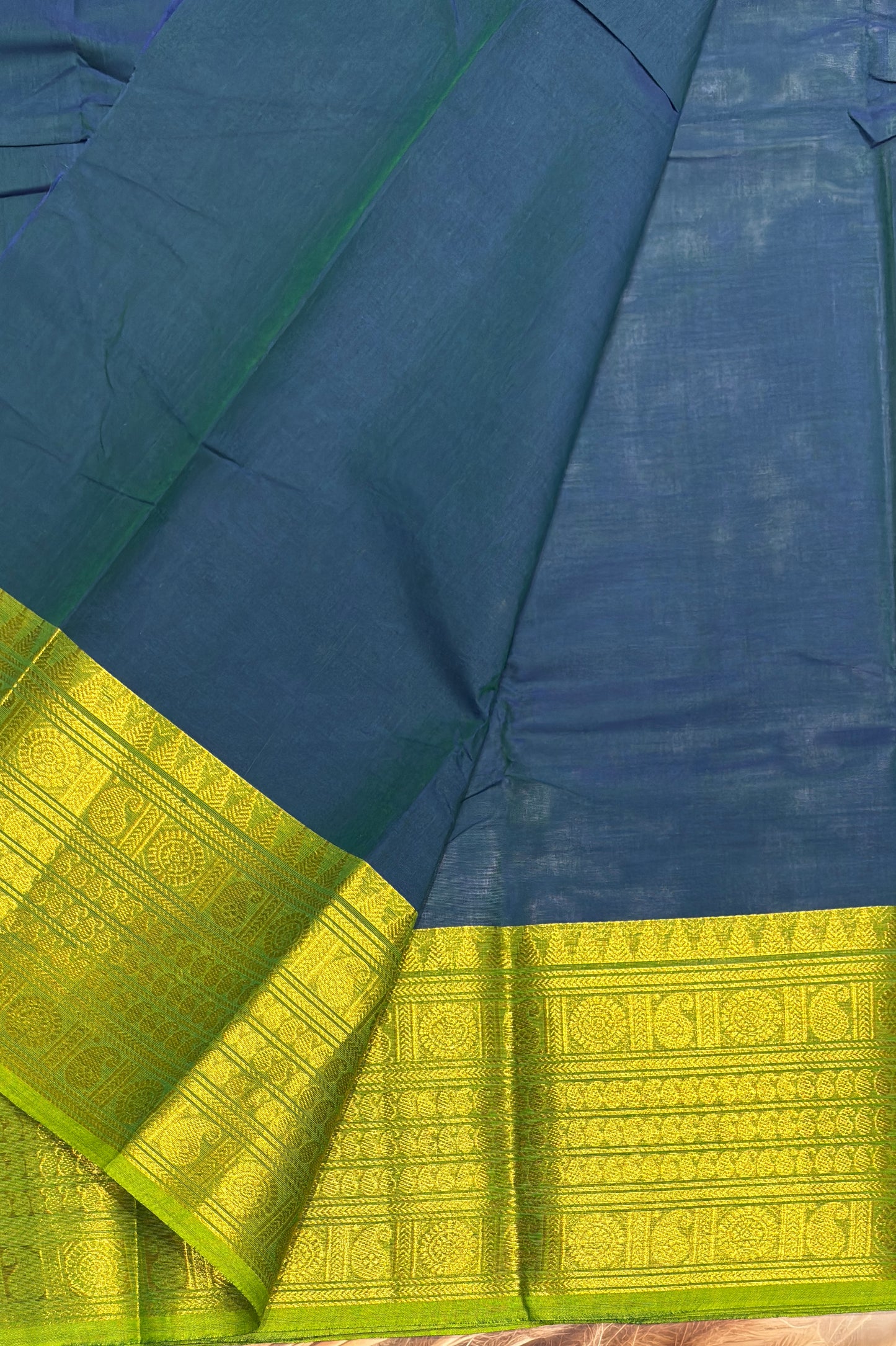 Meenakshi -Premium Kanchi Cotton Saree–Peacock Blue|MCK89
