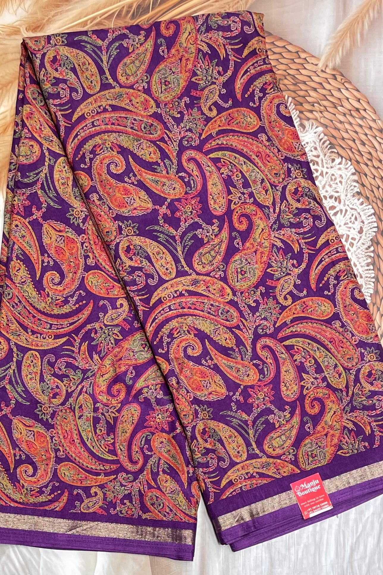 Kalamkari Printed Silk |Brinjal Violet | PPS07