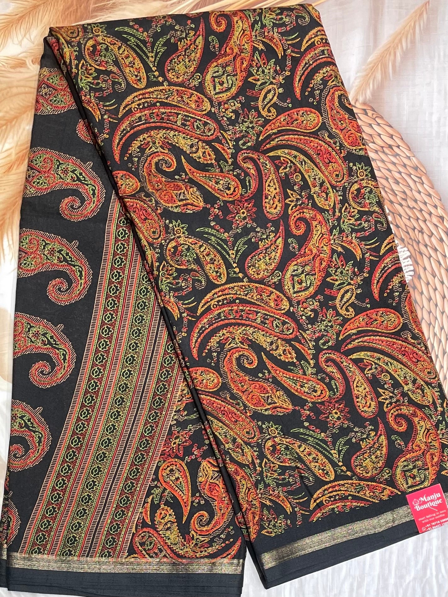 Kalamkari Printed Silk |Black | PPS02
