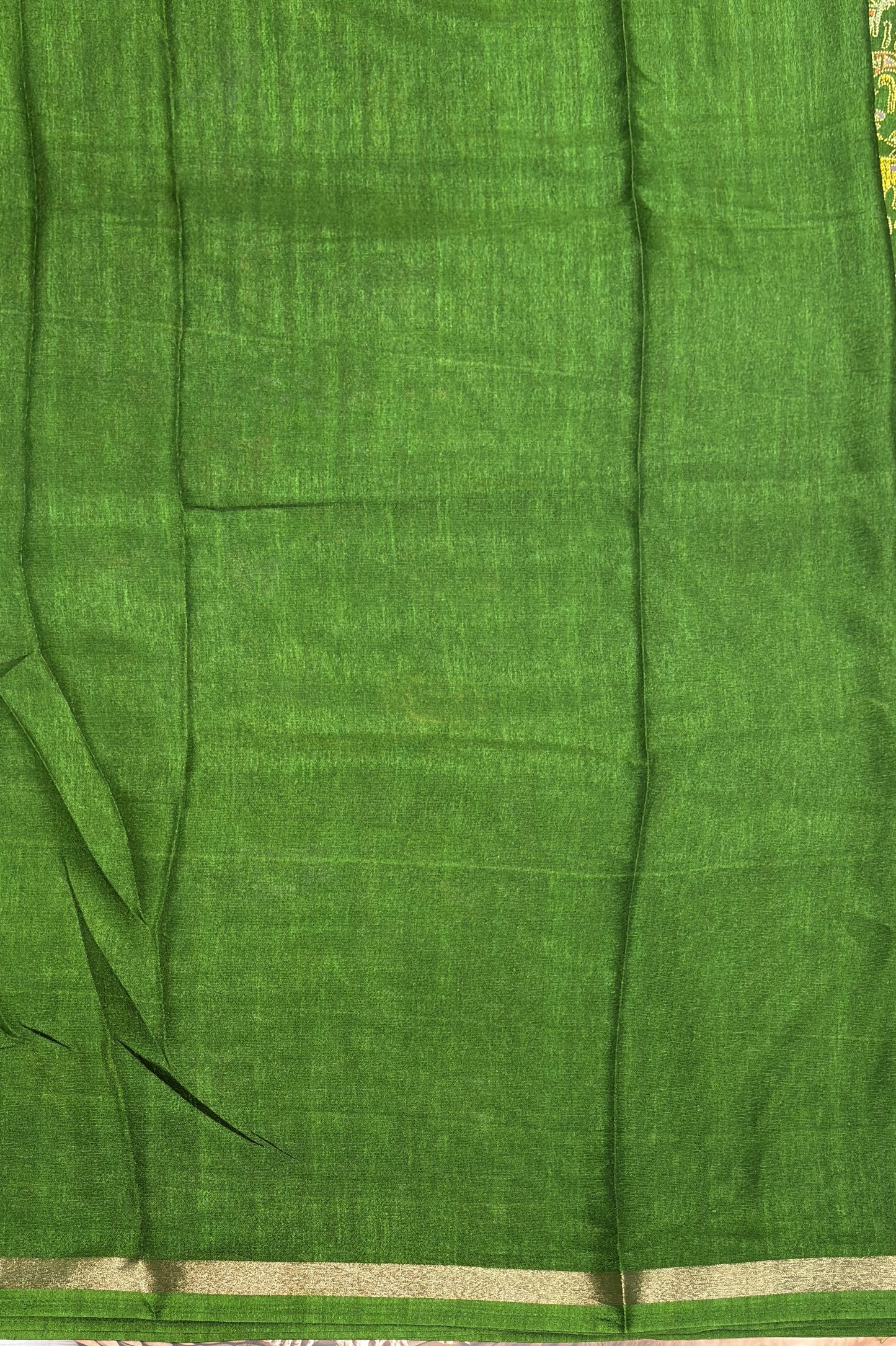 Madhubani Printed Silk | Parrot Green | PPS22