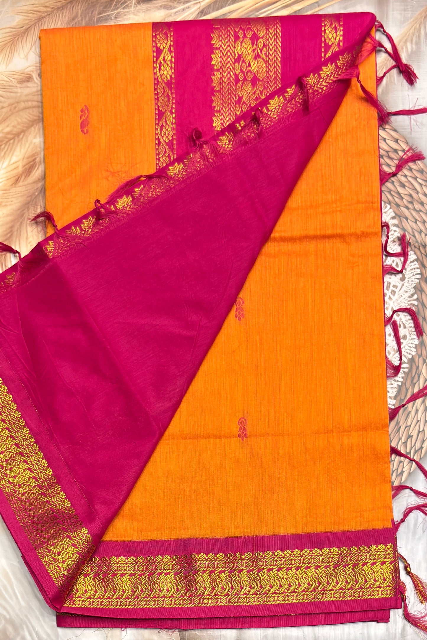 Kalyani Cotton Butta | Mango Yellow With Rose |KCBU18