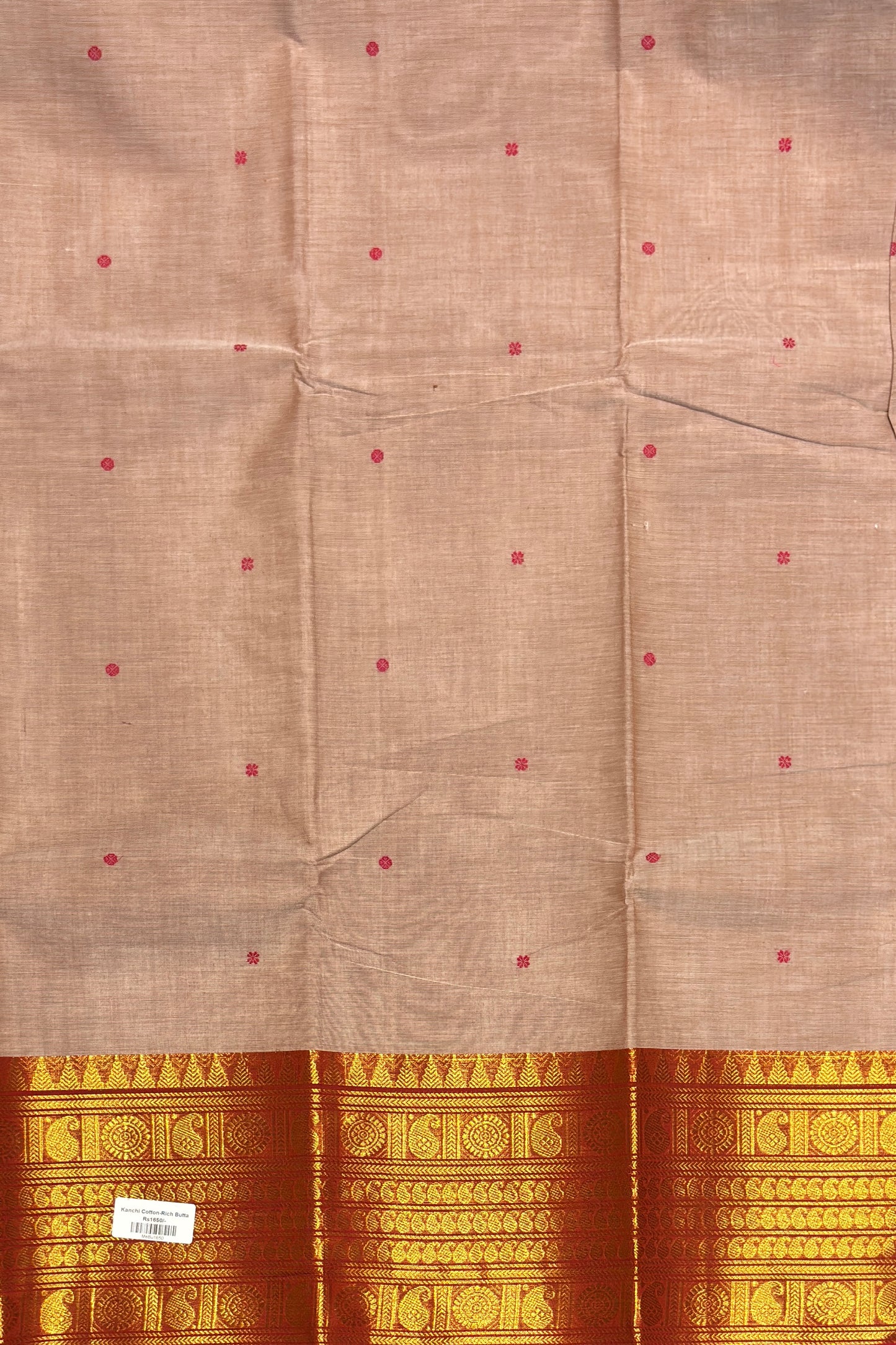 Meenakshi -Premium Kanchi Cotton Saree–Cream with Red|MCK90