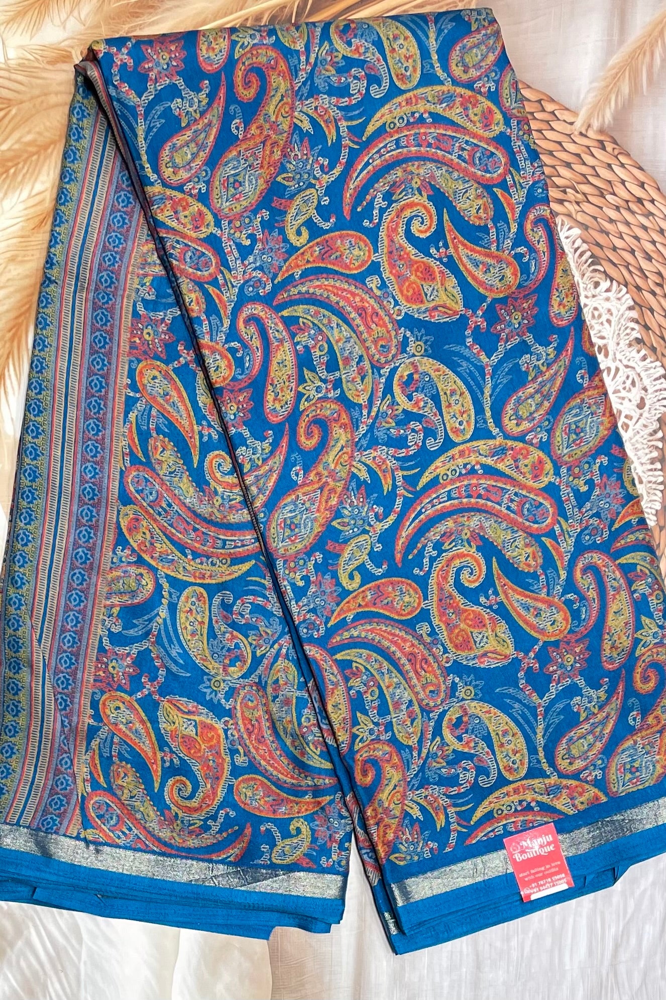 Kalamkari Printed Silk |Anandha Blue | PPS06