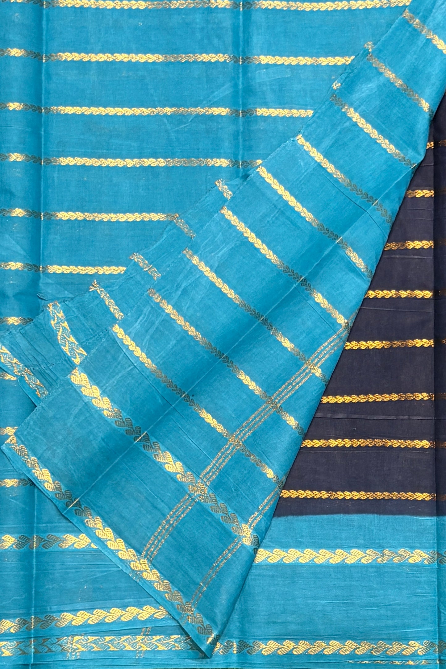 Premium Velthari Sungudi Cotton Saree | Navy Blue with Anandha Blue| SC24