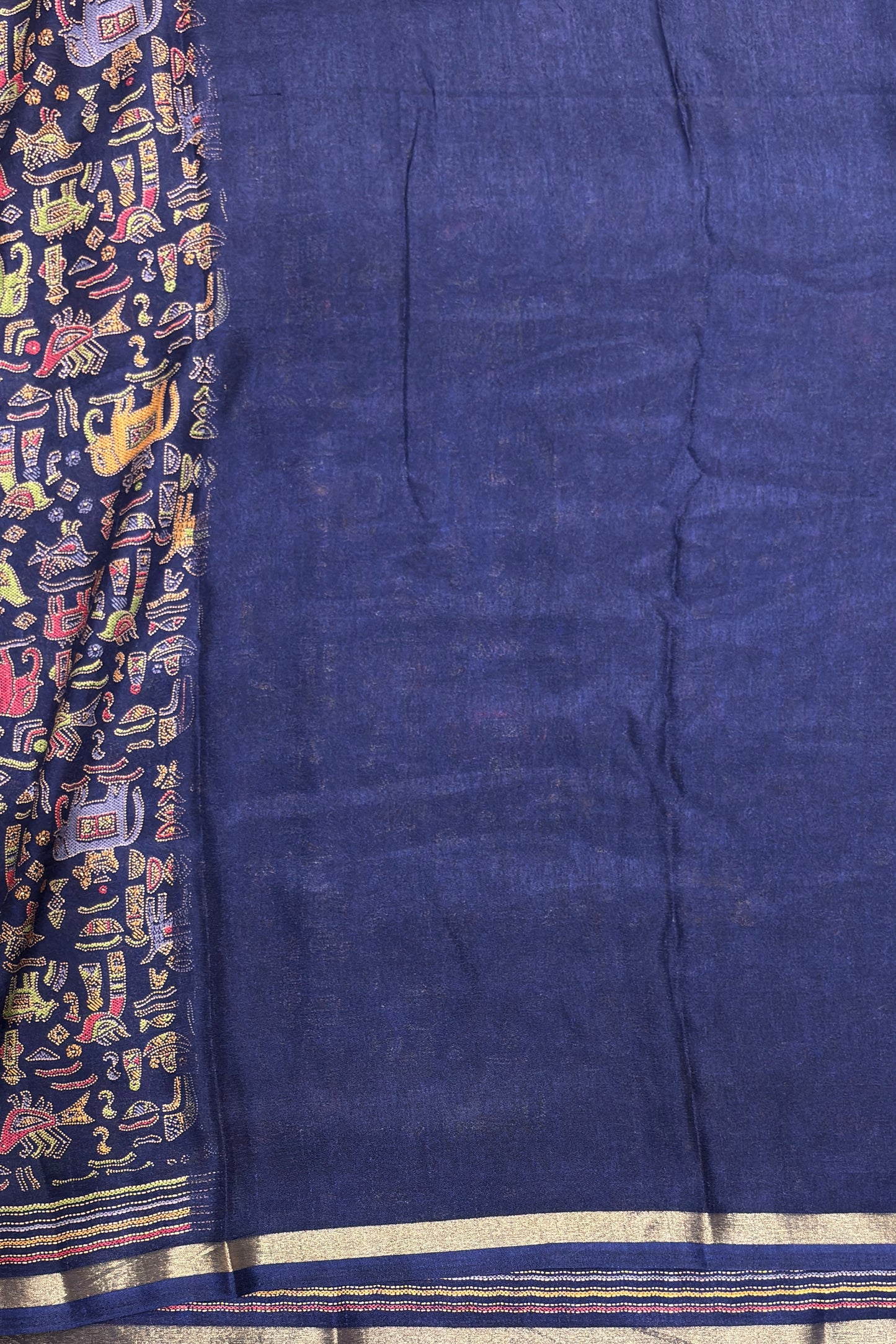 Madhubani Printed Silk | Navy Blue |PPS15
