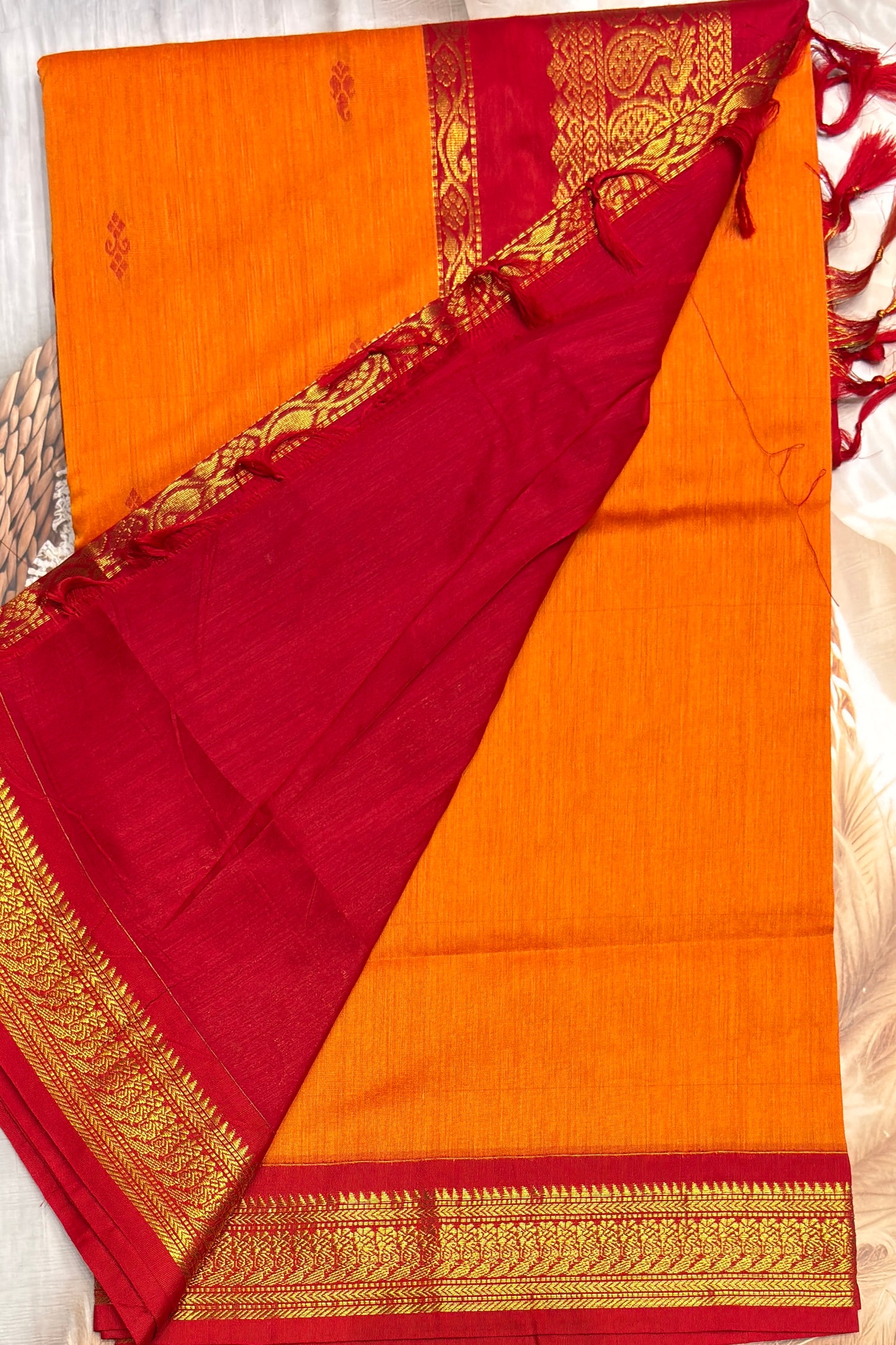 Kalyani Cotton Butta | Mango Yellow with Red | KCBU07