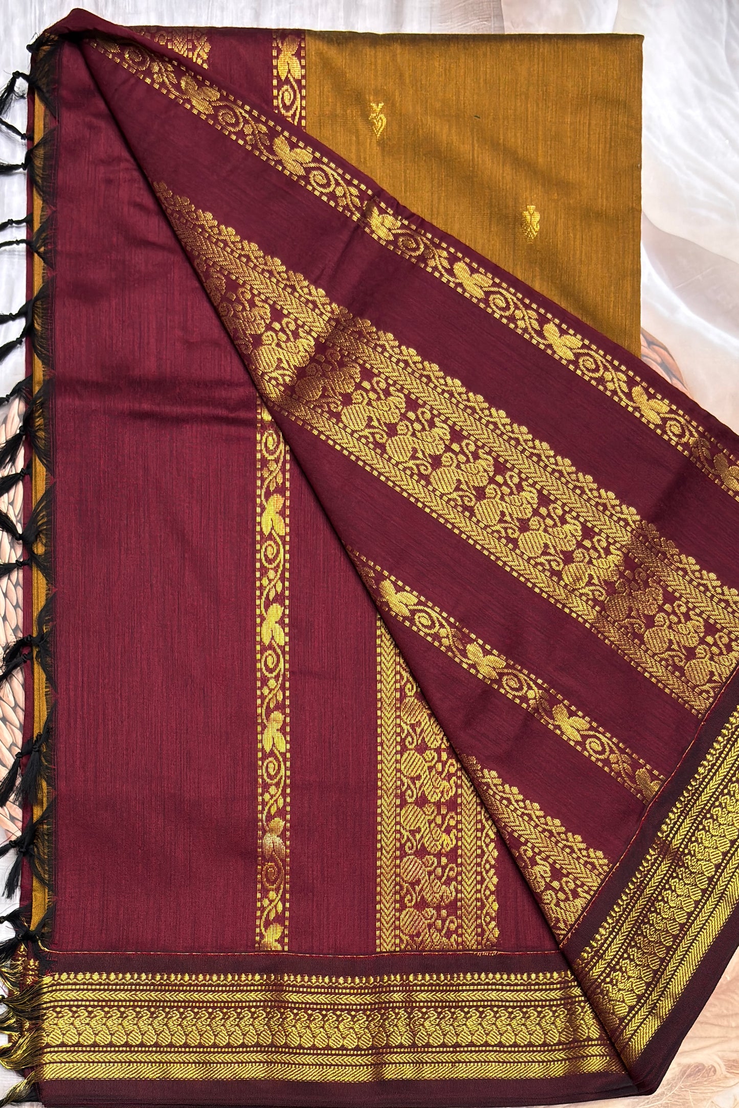 Kalyani Cotton Butta | Honey With Maroon | KCBU09