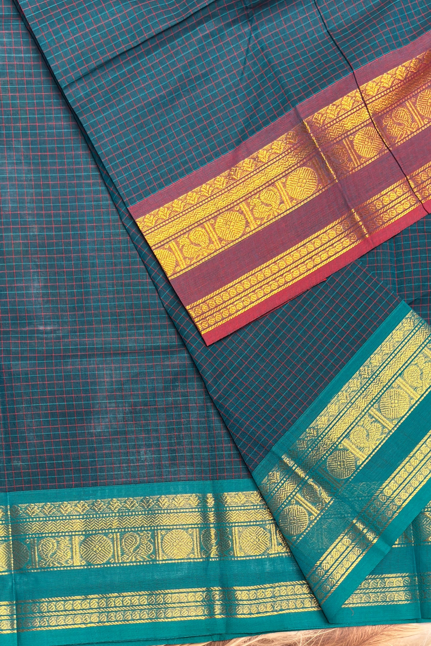 Meenakshi -Kanchi Cotton | Korvai Checks GJ- Peacock Blue | MCK84
