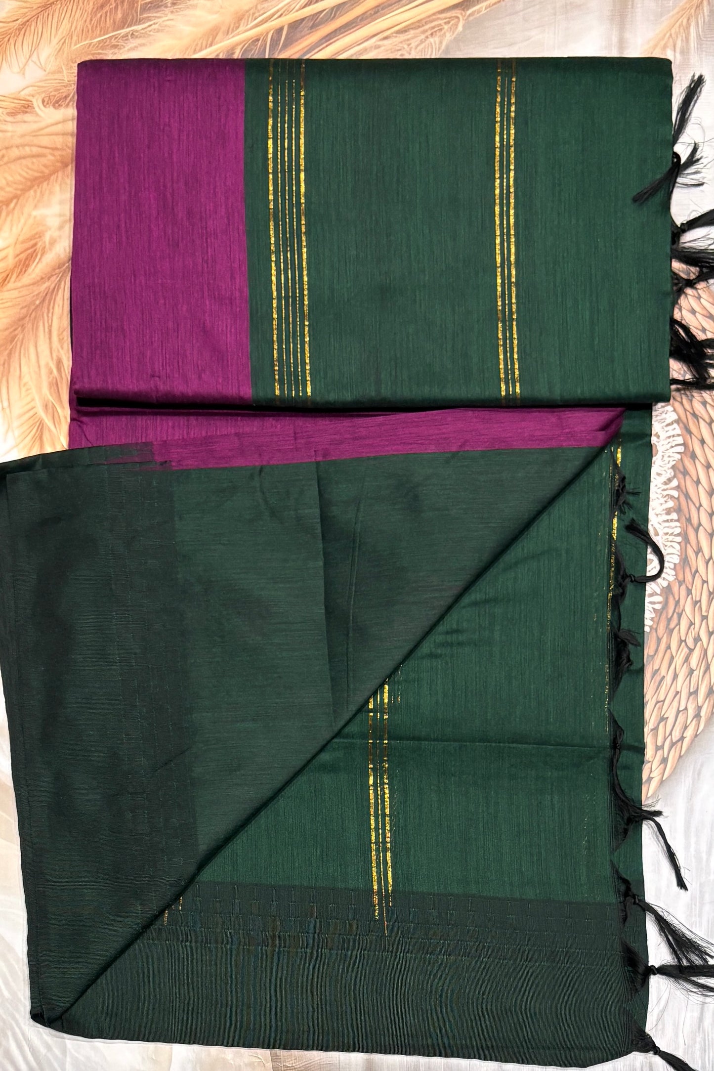 New Gen Kalyani Cotton Tower Border| Magenta With Green | KCSM17