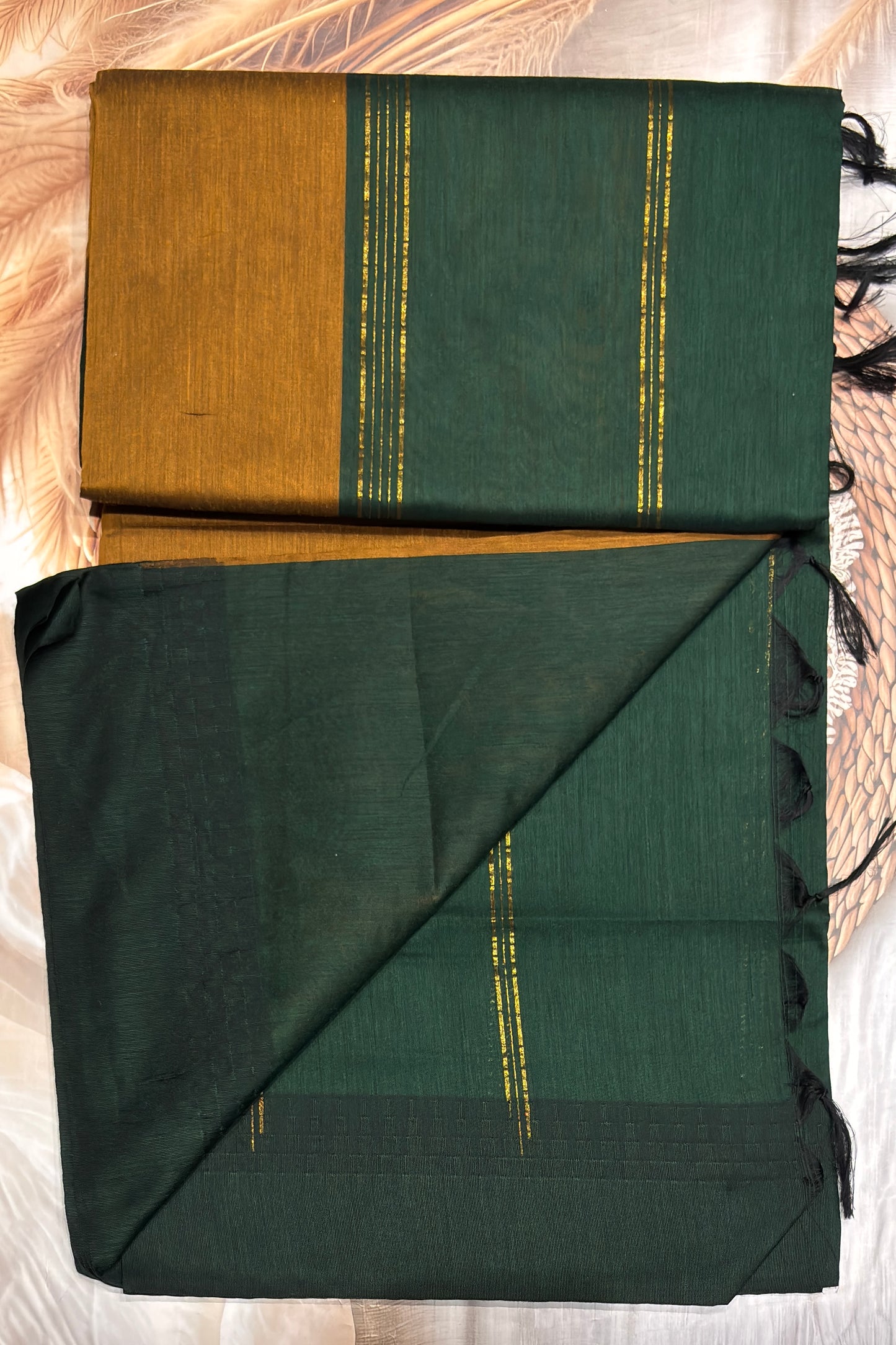 New Gen Kalyani Cotton Tower Border| Mustard With Green | KCSM15