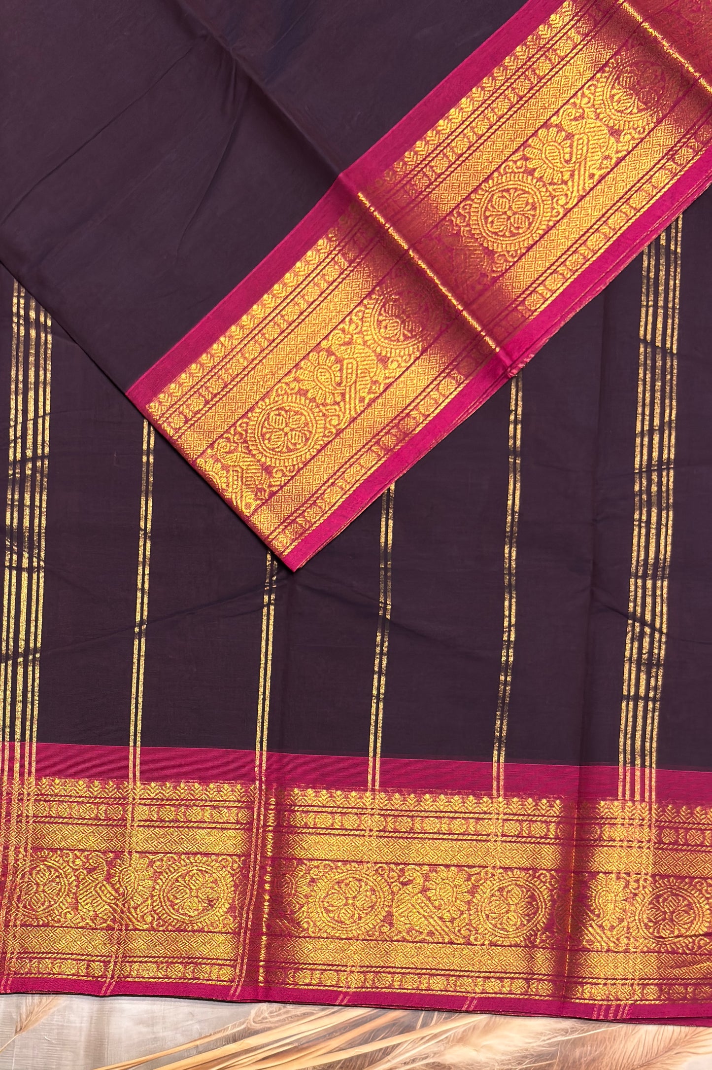 Meenakshi -Premium Kanchi Cotton Saree–Dark Purple With Rose | MCK107