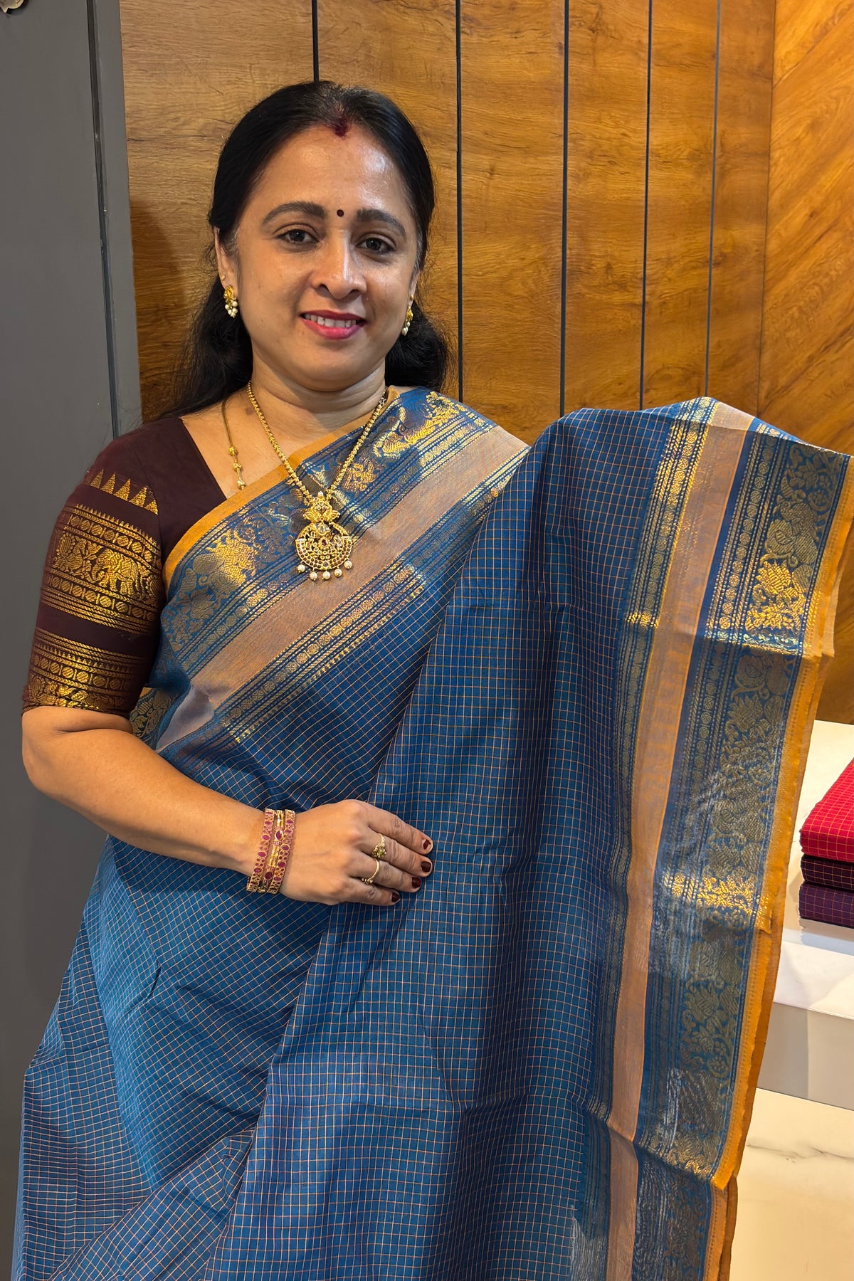 Meenakshi -Kanchi Cotton | Korvai Checks| Anandha Blue | MCK41