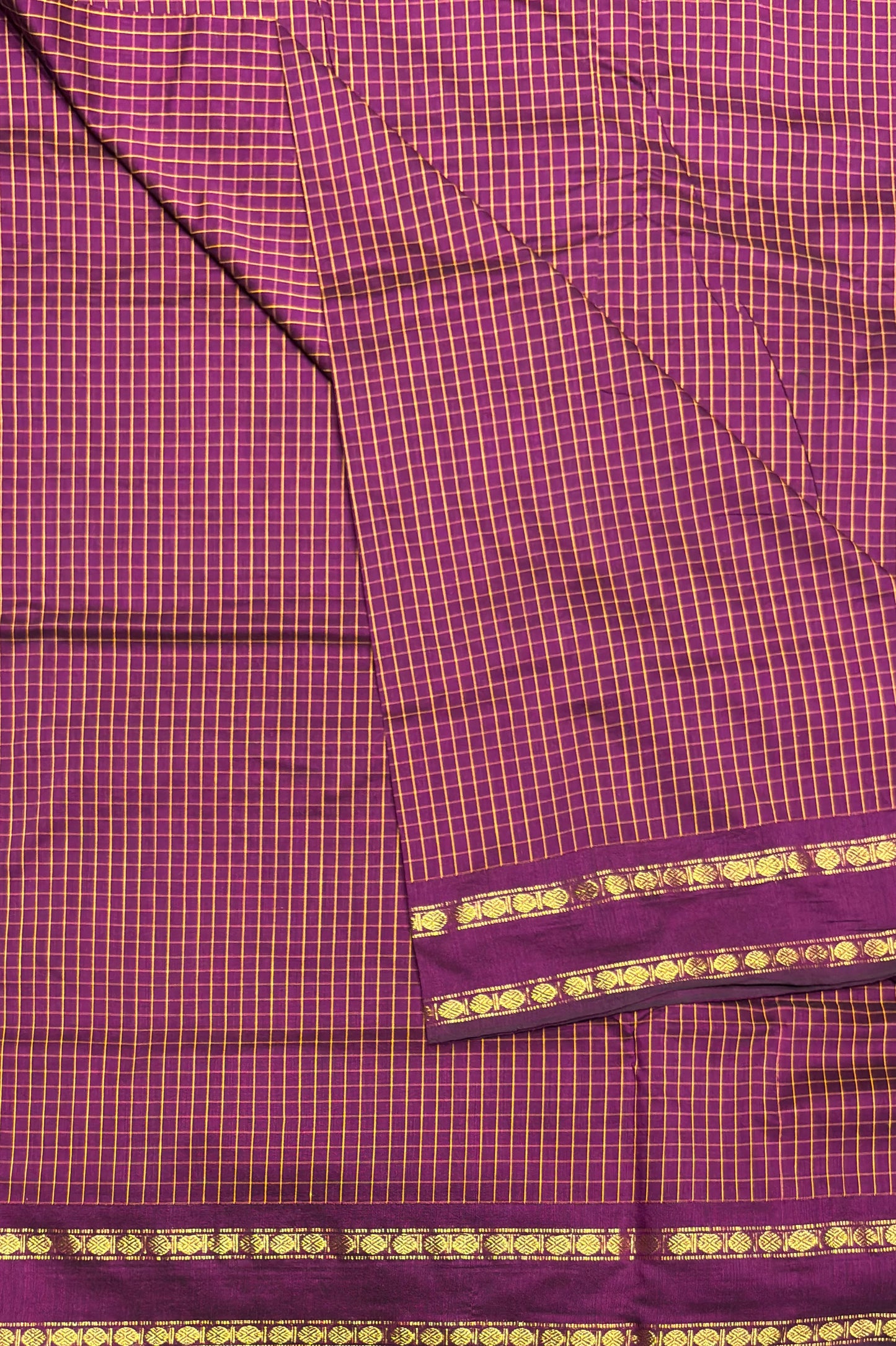 Premium Gadwal Cotton Saree – Vintage Checks With Rettapet Border | Wine| MGC10