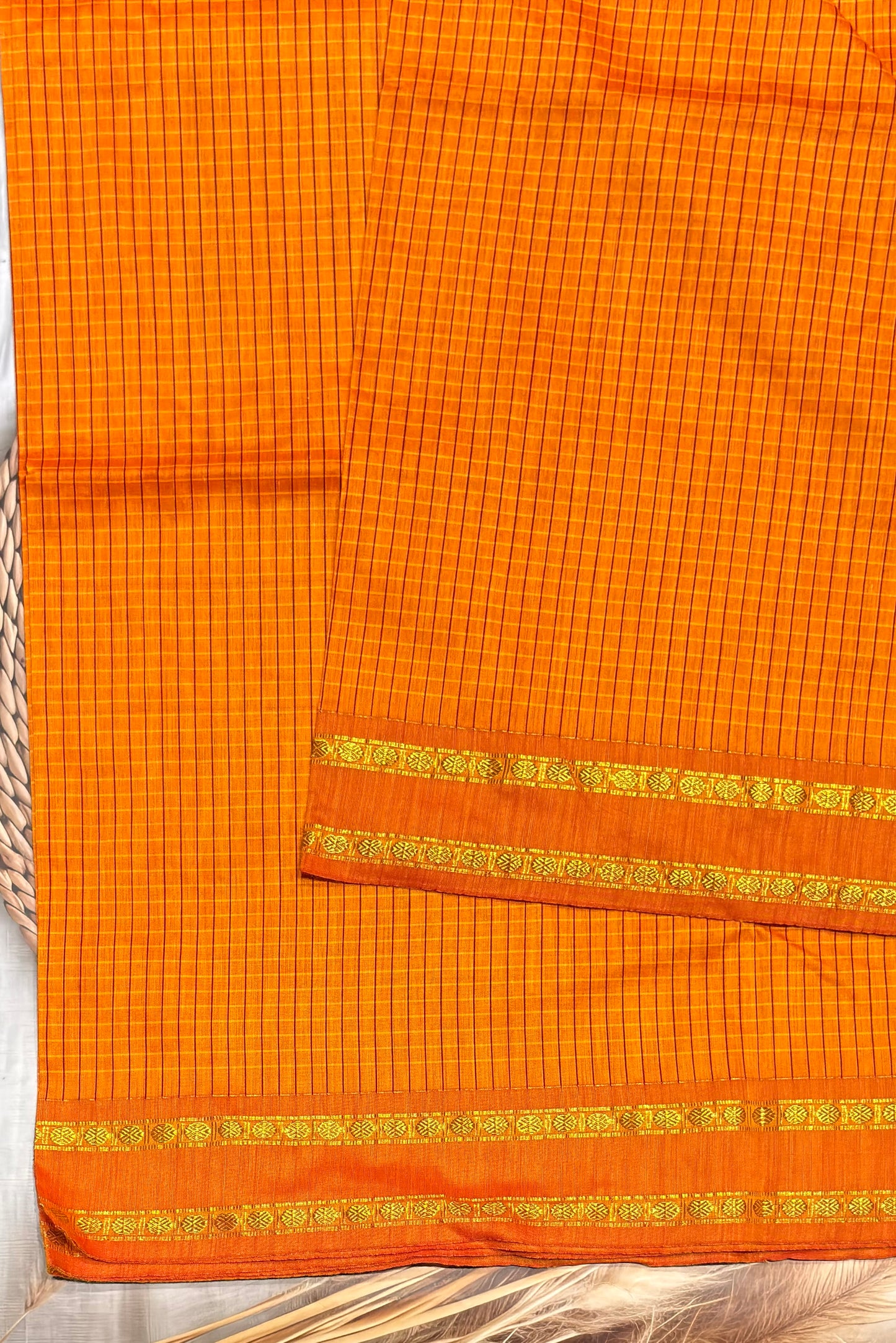 Premium Gadwal Cotton Saree – Vintage Checks With Rettapet Border | Mango Yellow | MGC08