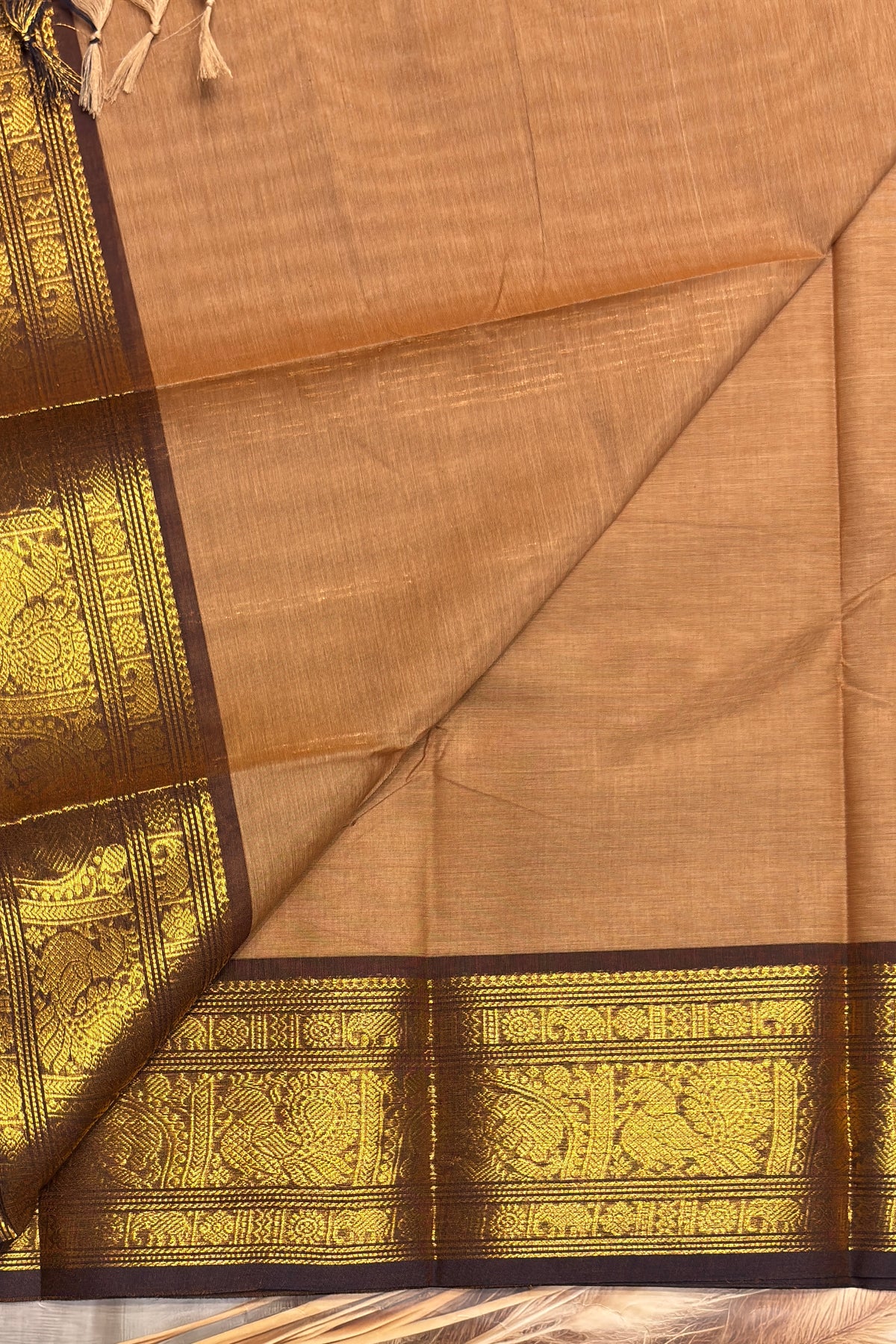 Meenakshi -Premium Kanchi Cotton Saree - Gold | MCK121