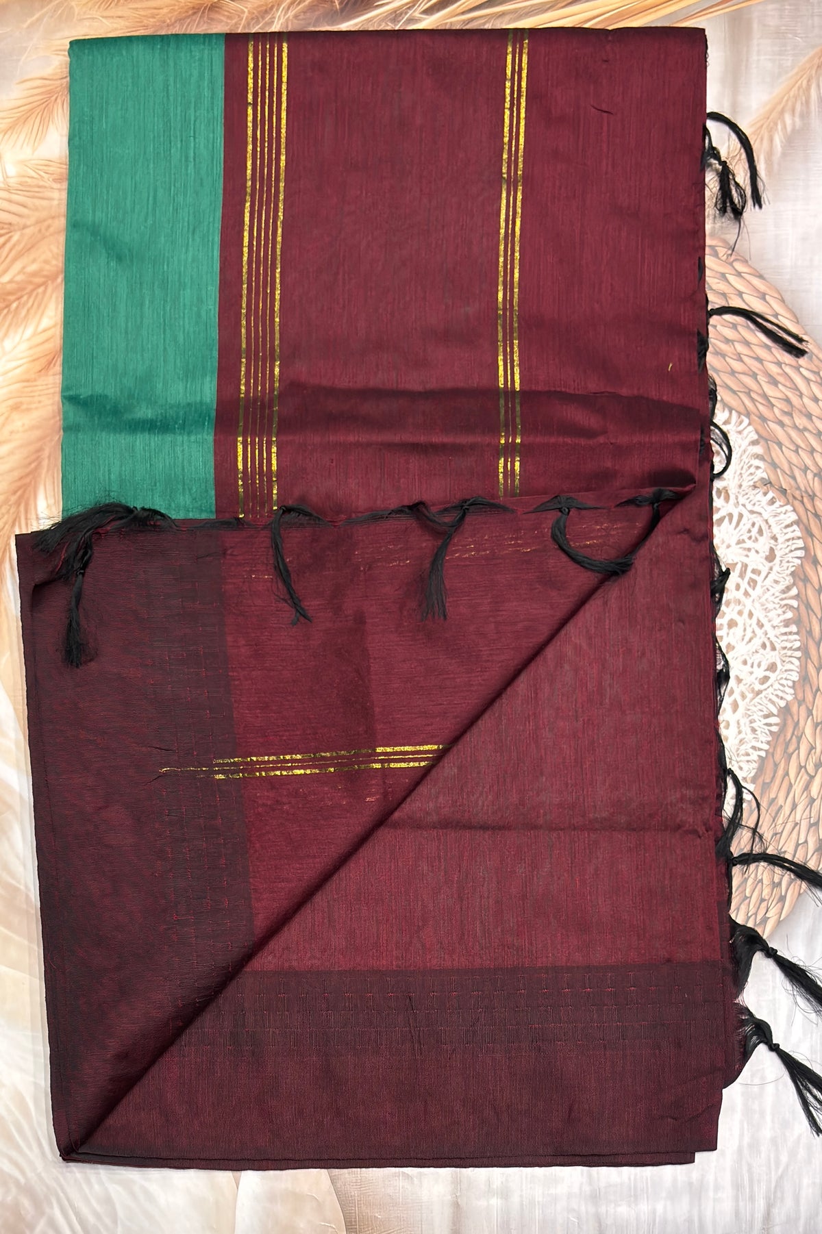 New Gen Kalyani Cotton Tower Border| Rama Green with Purple | KCSM08