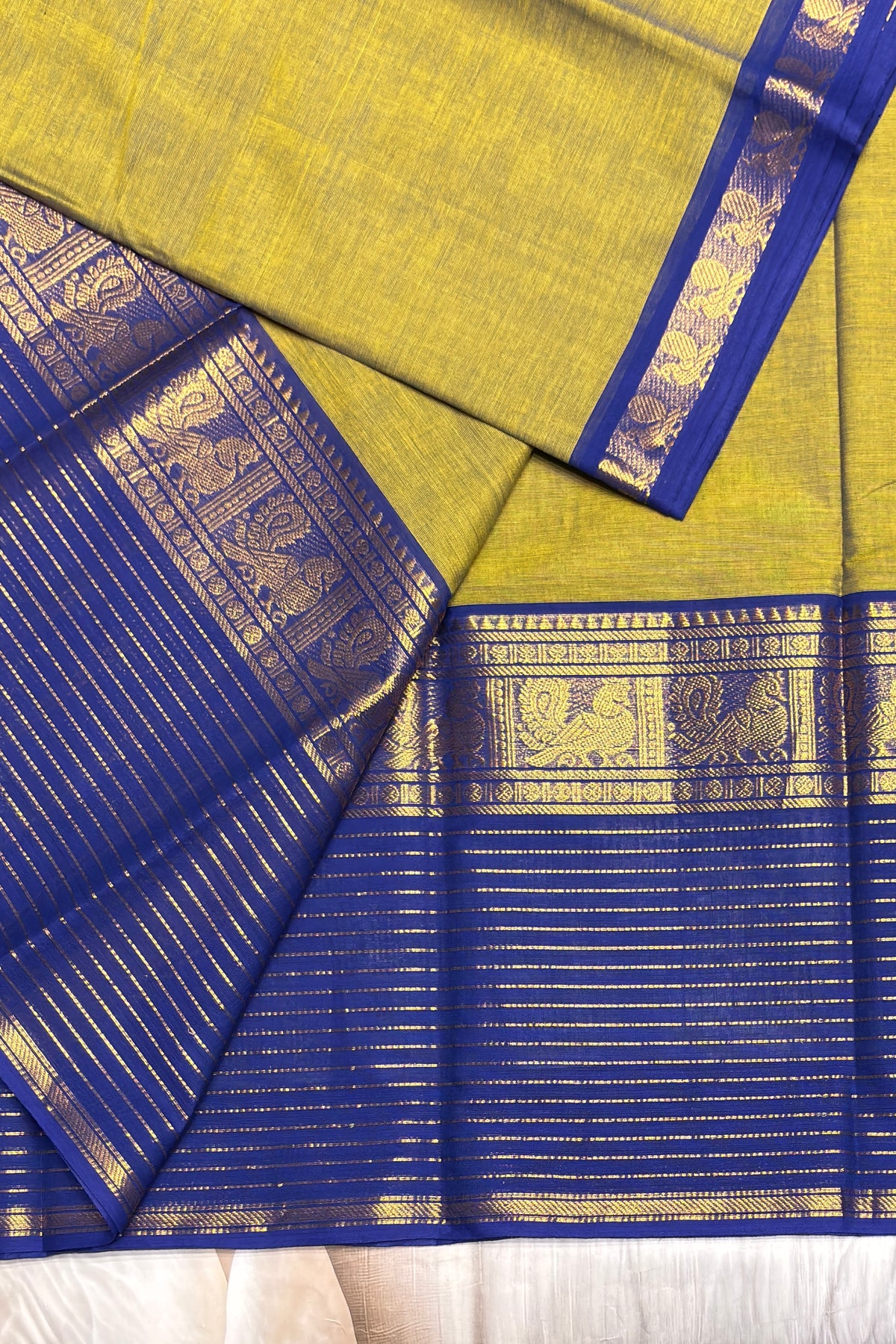 Meenakshi -Premium Kanchi Cotton Saree–Green with Royal Blue| MCK125