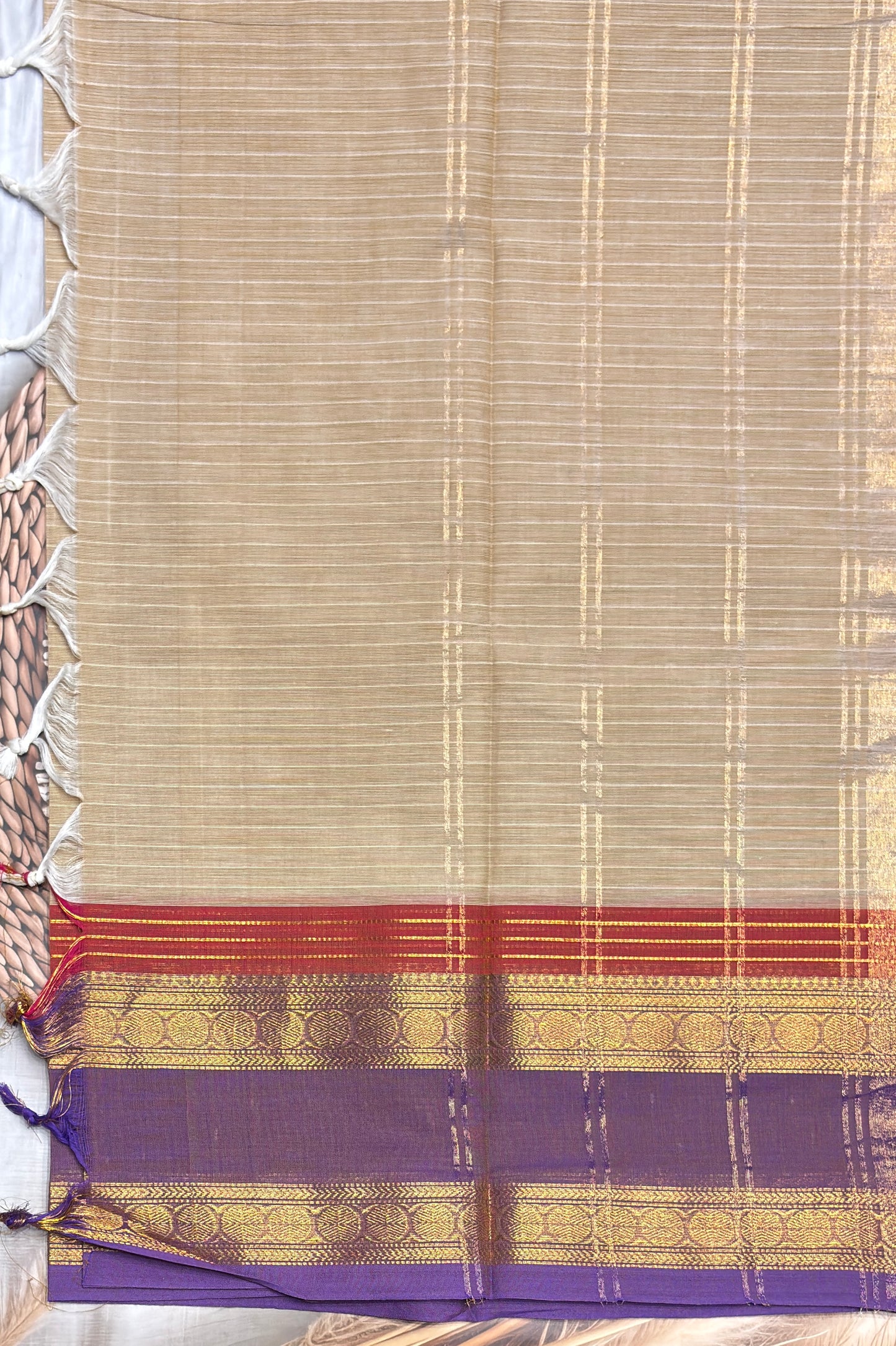 Meenakshi -Premium Kanchi Cotton Saree– Gold With Lavender | MCK58