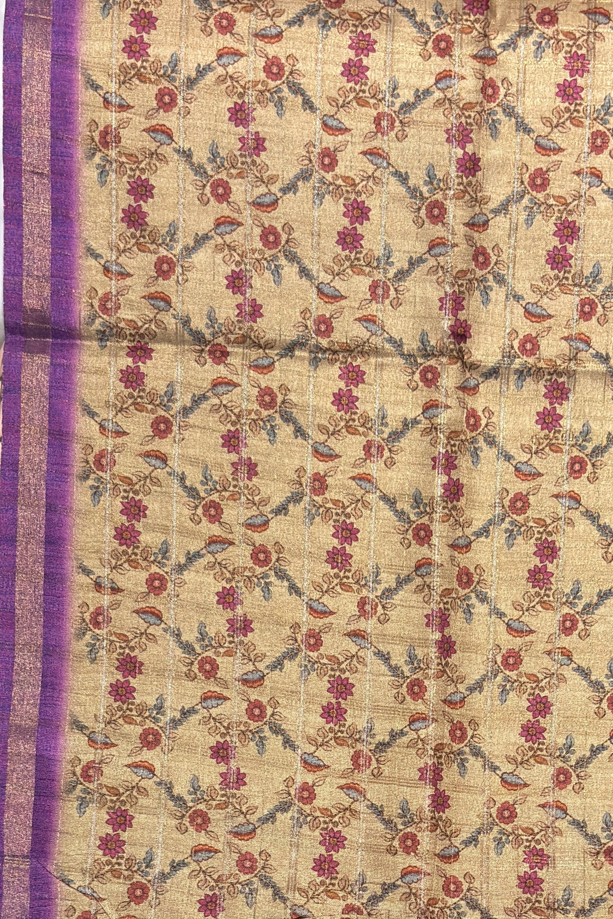 Matka Tussar Silk- Purple Dual Tone with Gold-MBSP08
