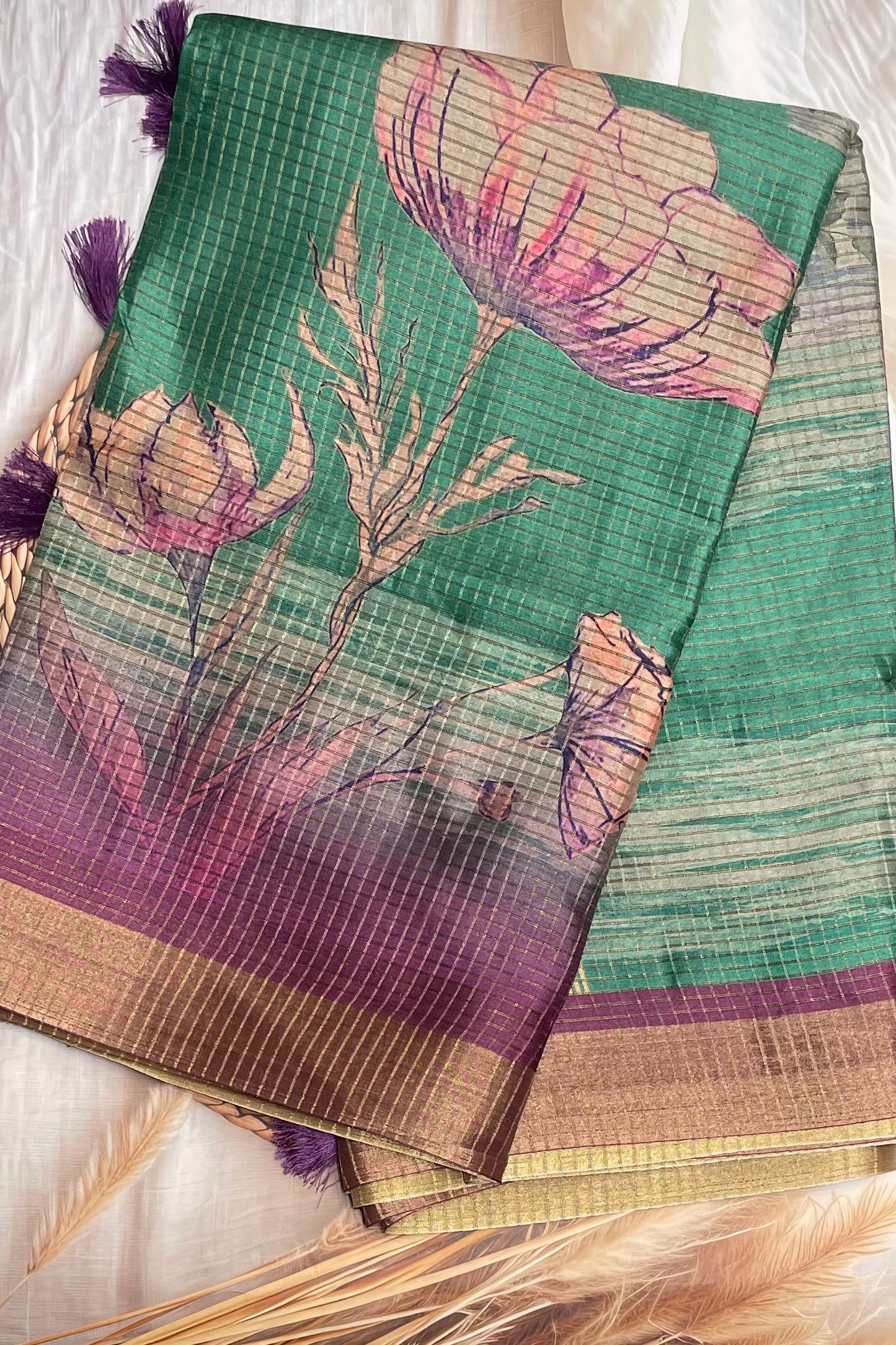 Kota Tussar Silk |Rama Green Purple |MBKT09