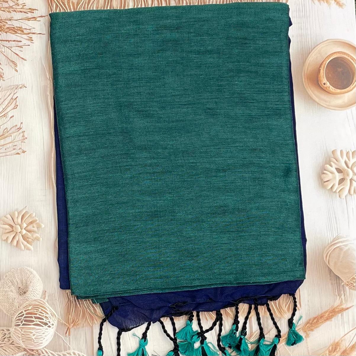 Handloom Kadhi Contrast Saree- Peacock Blue Royal Blue y-MB-KD-CON-13 - Manju Boutique