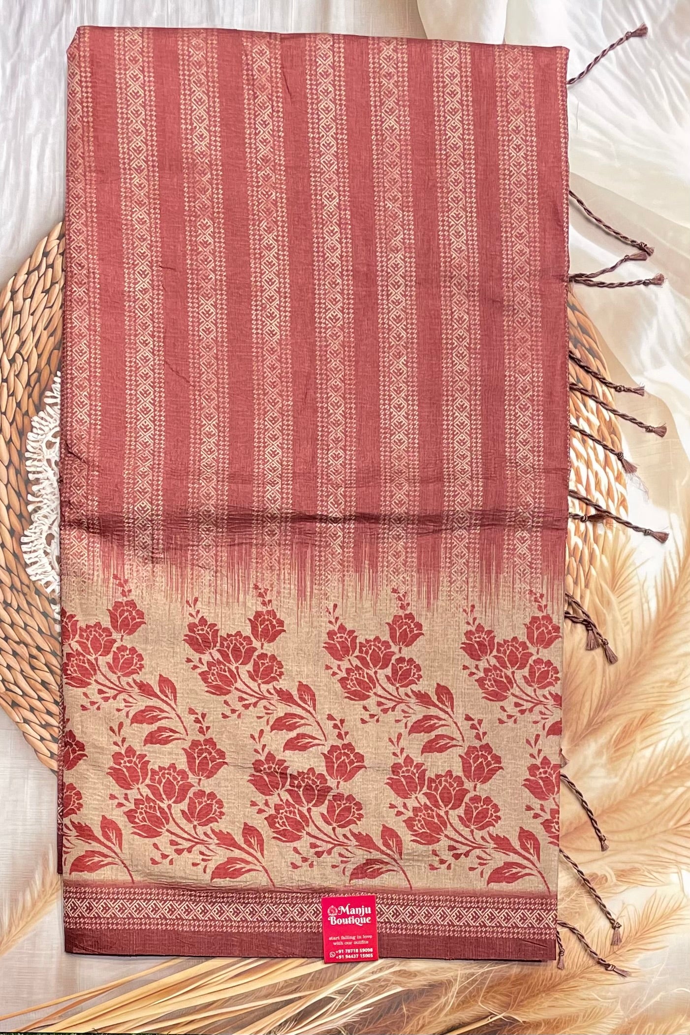 Printed Semi Tussar Silk-Dark Onion | MBCC23