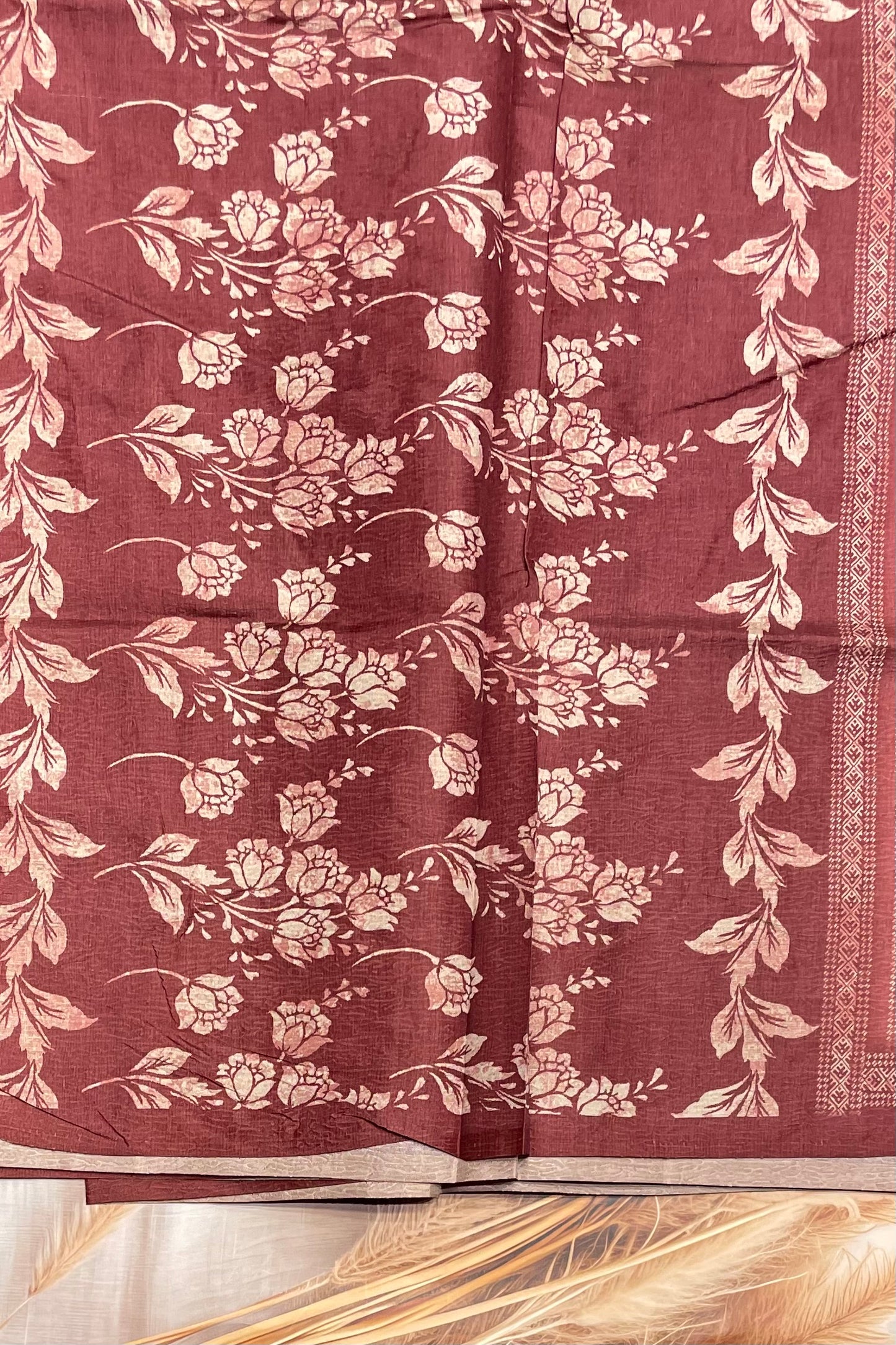 Printed Semi Tussar Silk-Dark Onion | MBCC23