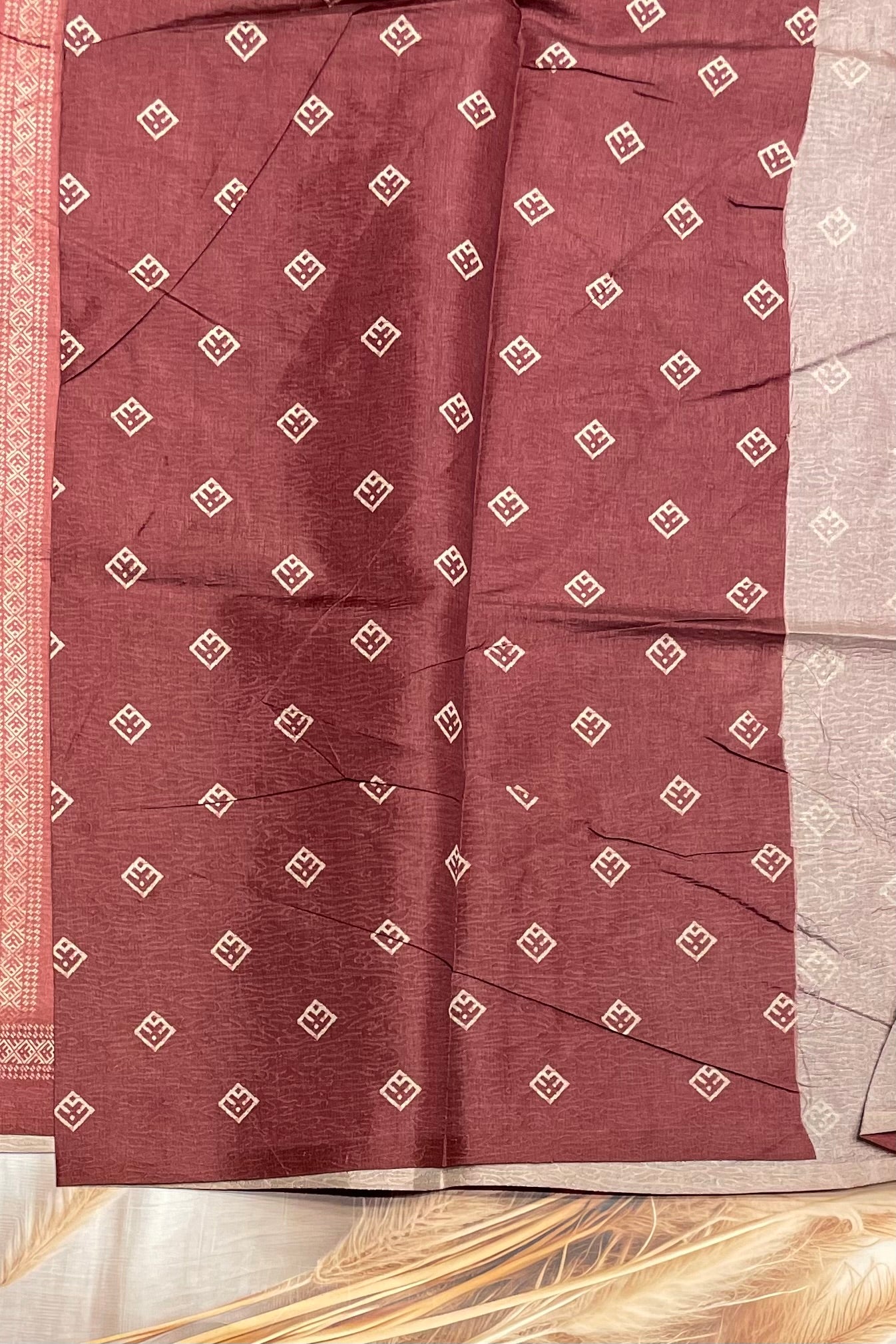 Printed Semi Tussar Silk-Dark Onion | MBCC23