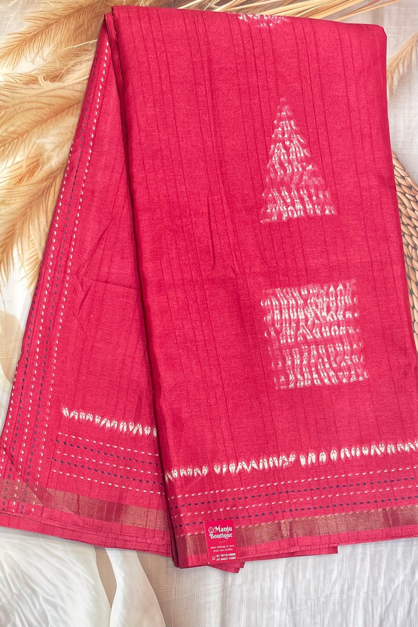 Tomato Pink Semi Tussar Silk | MBSP03 - Manju Boutique