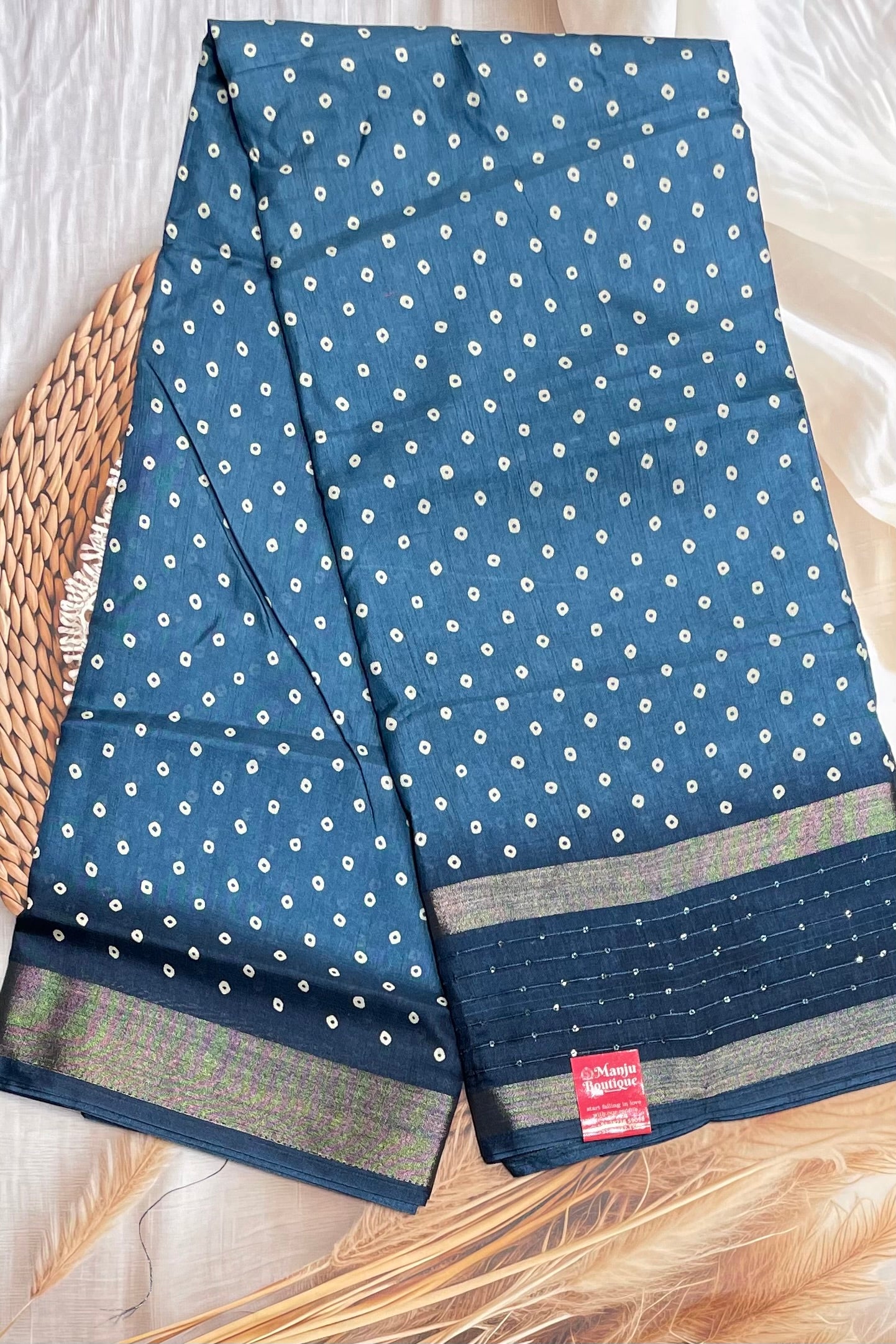 Premium Sequins Dola Silk Saree in Blue Color β Elegant, Lightweight, and Shimmering Design | Manju Boutique