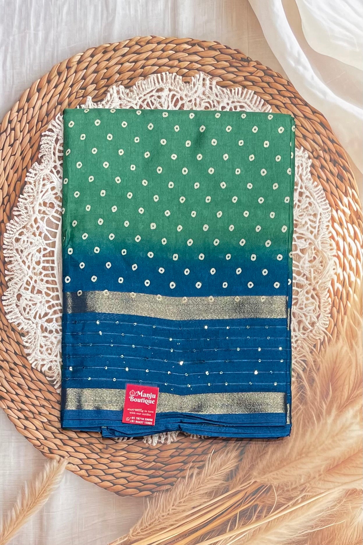 Premium Sequins Dola Silk Saree in Apple Green β Elegant, Lightweight, and Shimmering Design | Manju Boutique