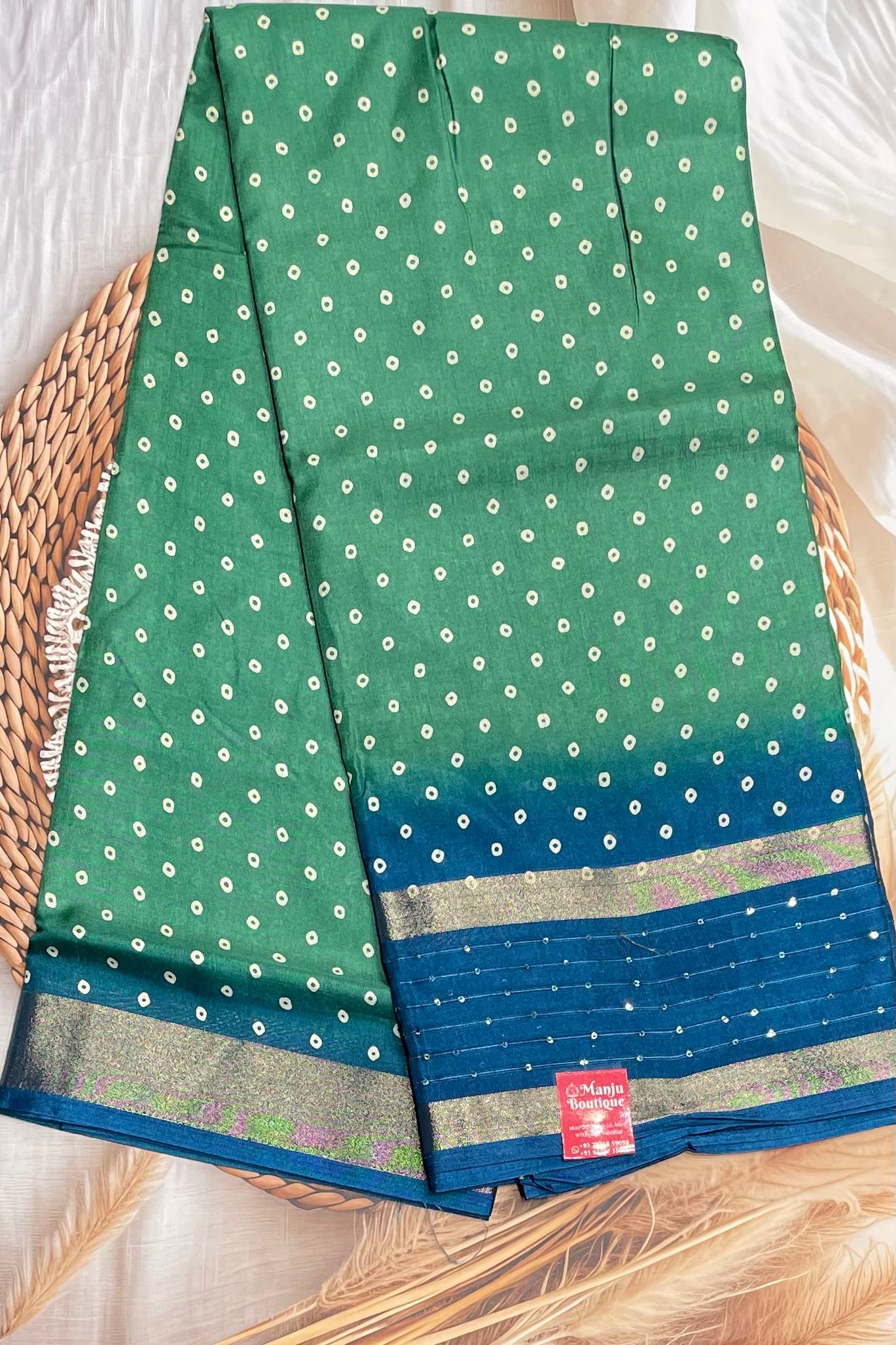 Premium Sequins Dola Silk Saree in Apple Green β Elegant, Lightweight, and Shimmering Design | Manju Boutique