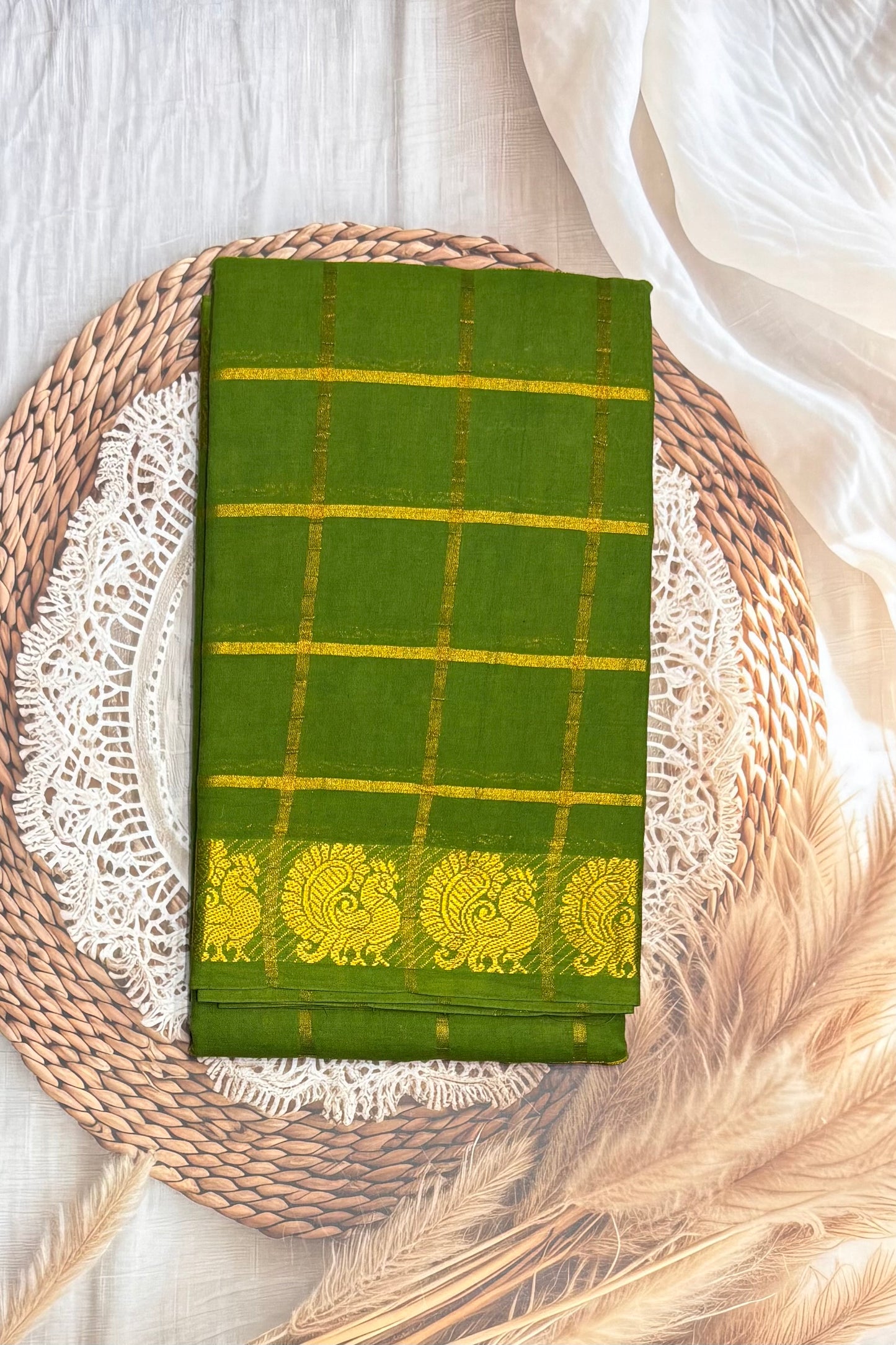 Madurai Sungudi Cotton Sarees |Meh Green| SC07