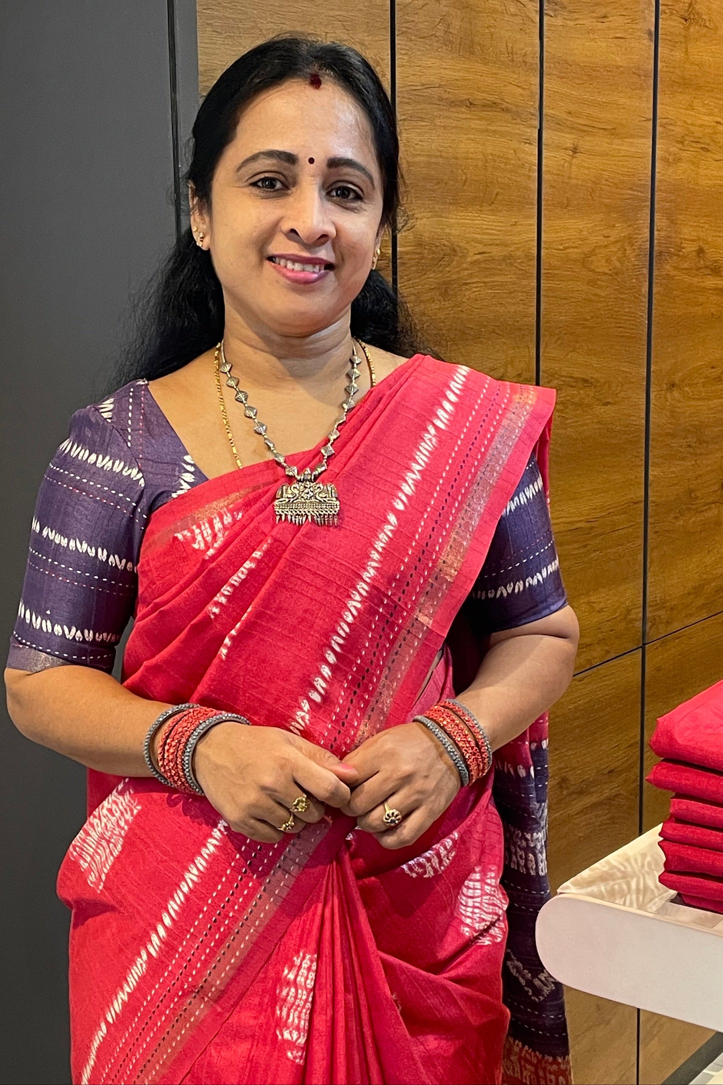 Tomato Pink Semi Tussar Silk | MBSP03