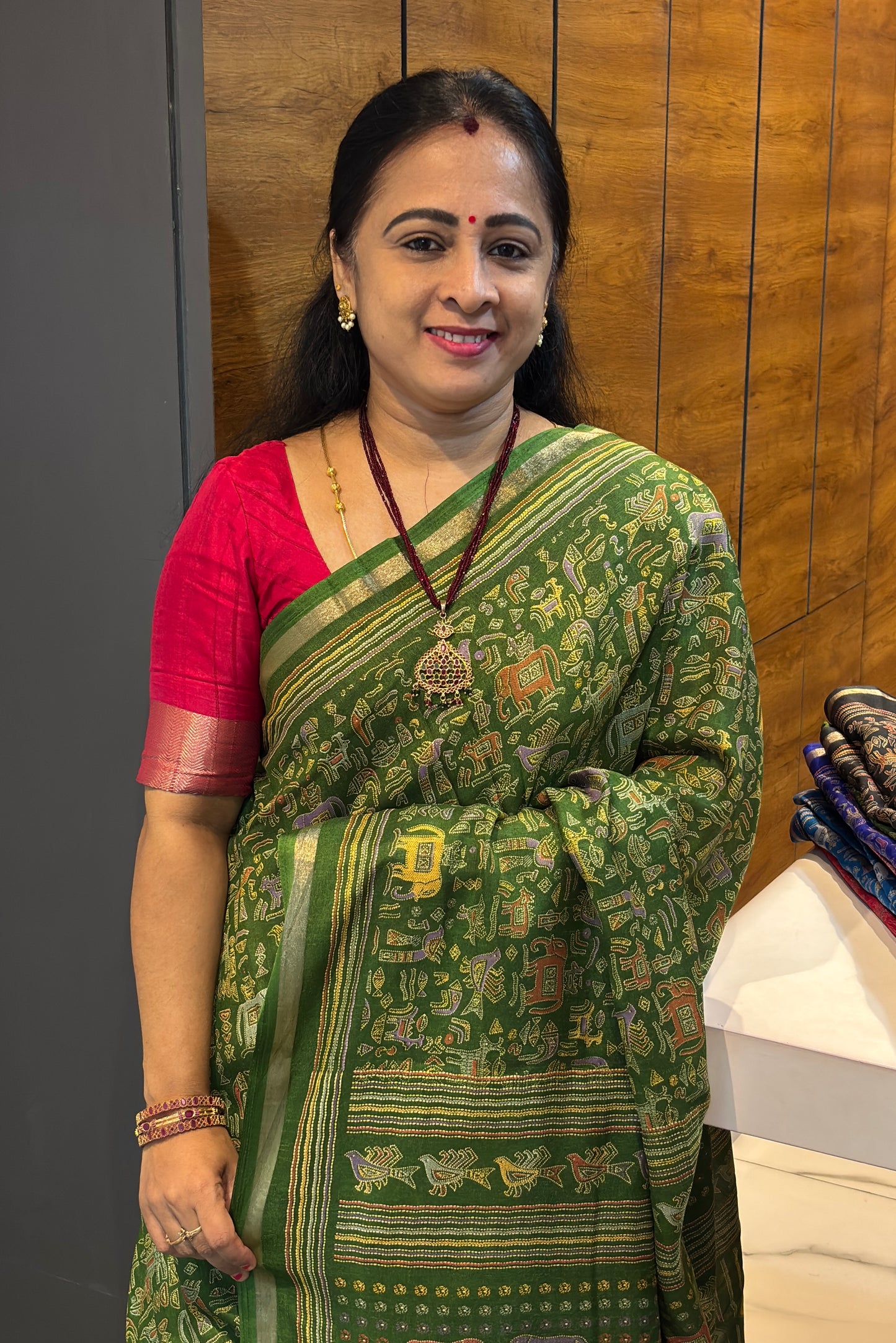Madhubani Printed Silk | Parrot Green | PPS22