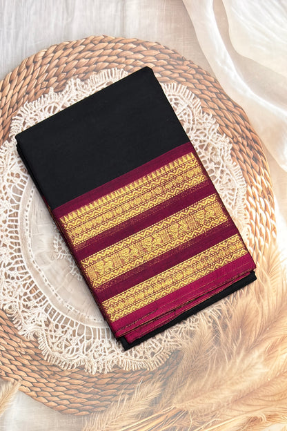 Meenakshi -Premium Kanchi Cotton Saree–Black / Majenta Pink | MCK105
