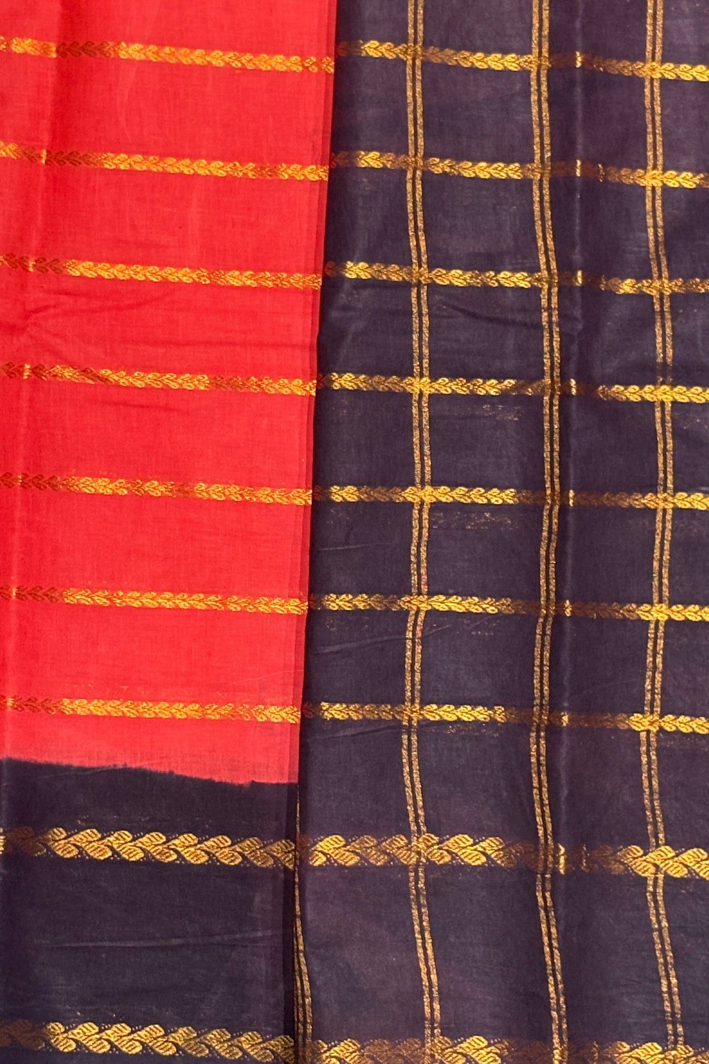 Premium Velthari Sungudi Cotton Saree  | Coral Red with Dark Purple | SC26