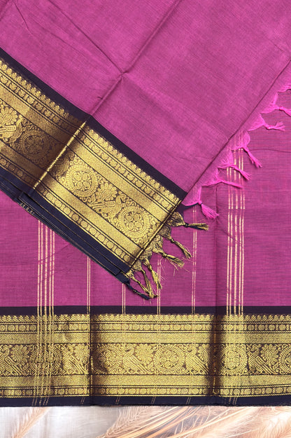Meenakshi -Premium Kanchi Cotton Saree– Onion Pink with Navy | MCK67