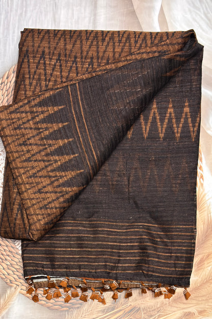 Jute Linen Saree | Choclate | MBJL02