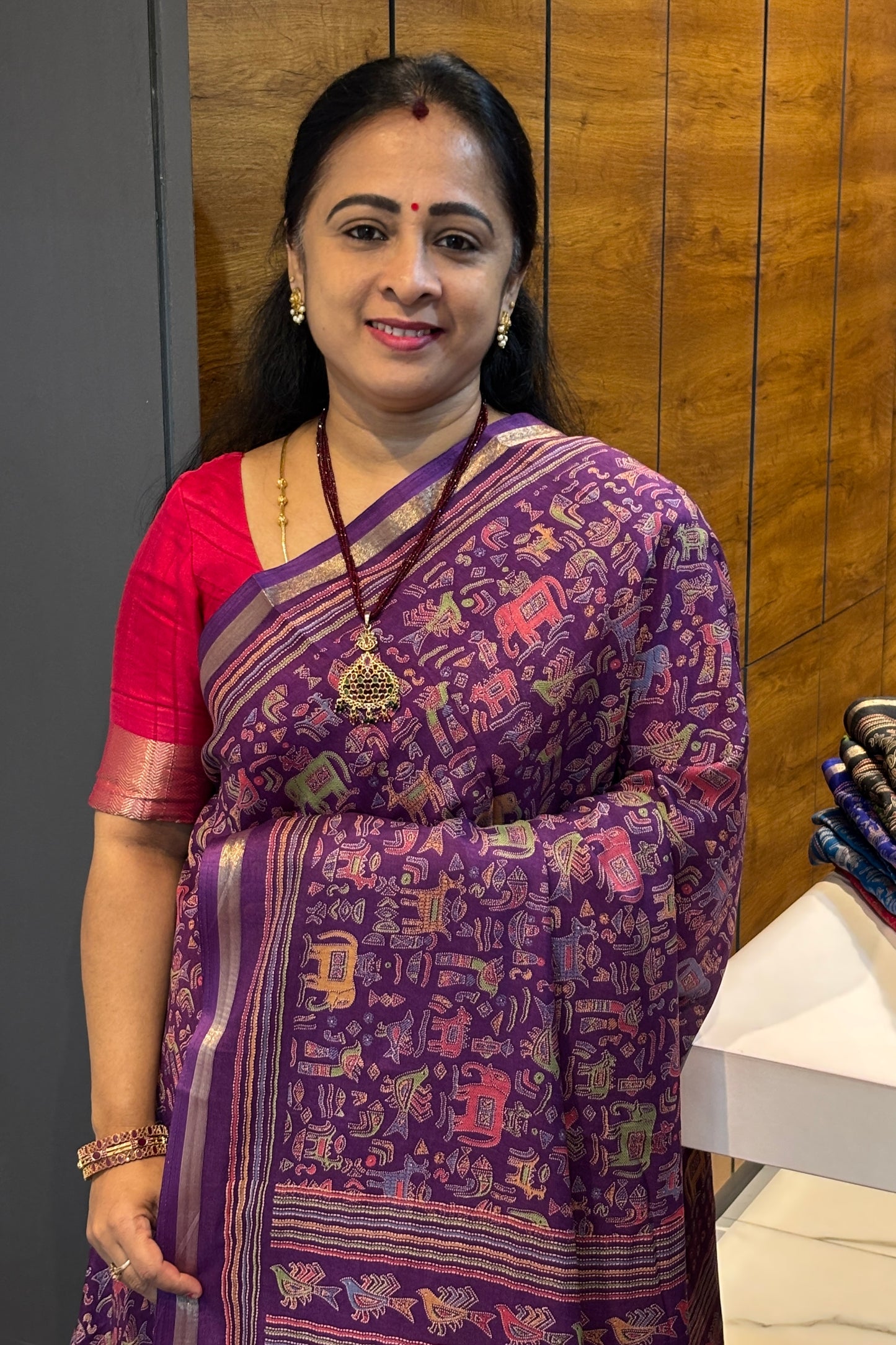 Madhubani Printed Silk | Brinjal Violet |PPS19