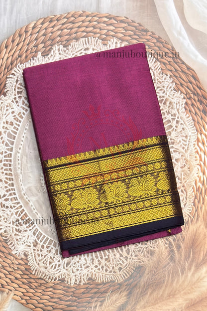 Meenakshi -Premium Kanchi Cotton Saree - Onion Pink With Navy  | MCK119