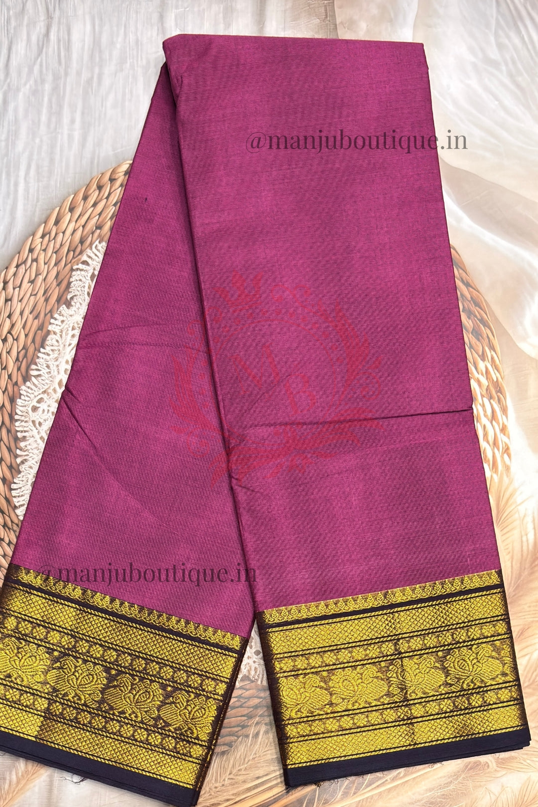 Meenakshi -Premium Kanchi Cotton Saree - Onion Pink With Navy  | MCK119