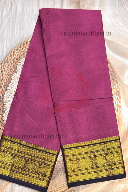 Meenakshi -Premium Kanchi Cotton Saree - Onion Pink With Navy  | MCK119