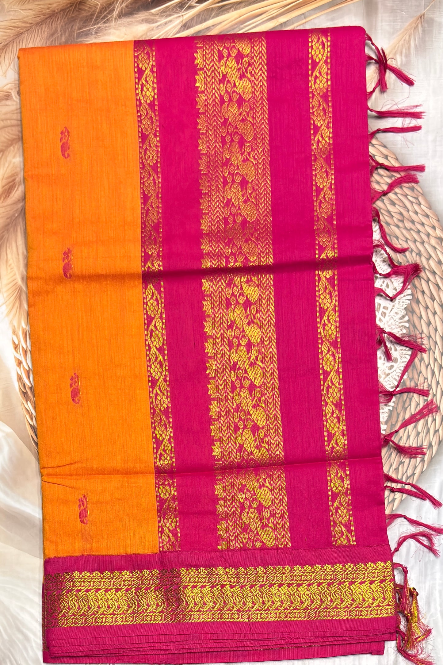 Kalyani Cotton Butta | Mango Yellow With Rose |KCBU18
