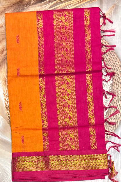 Kalyani Cotton Butta | Mango Yellow With Rose |KCBU18