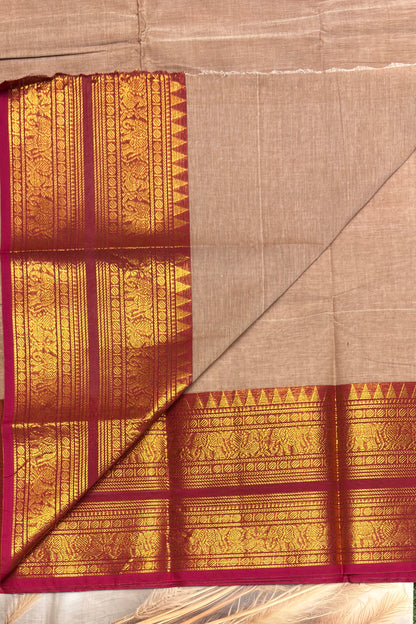 Meenakshi -Premium Kanchi Cotton Saree - Cream   With Rose | MCK87