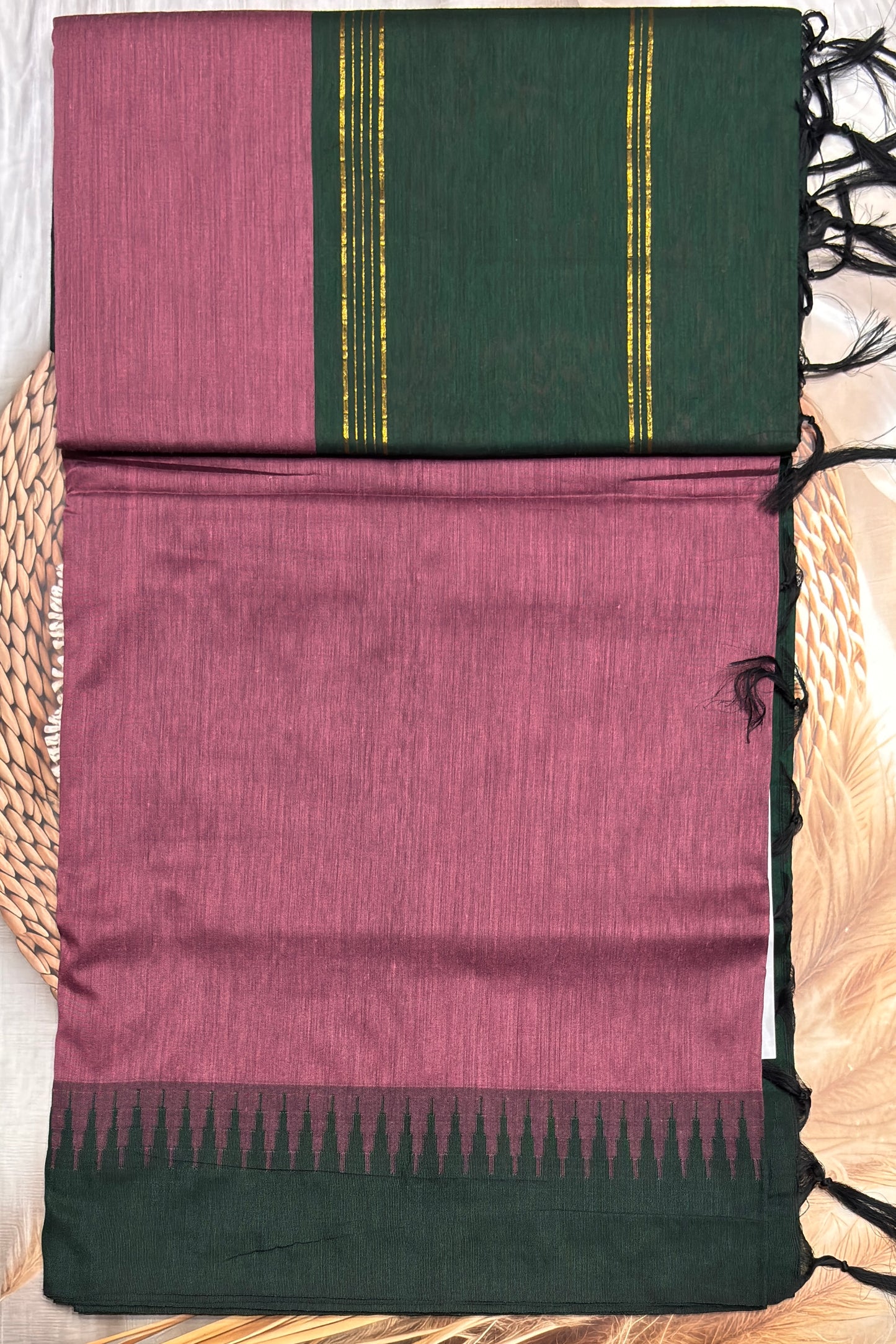 New Gen Kalyani Cotton Tower Border| Onion with Green KCSM04