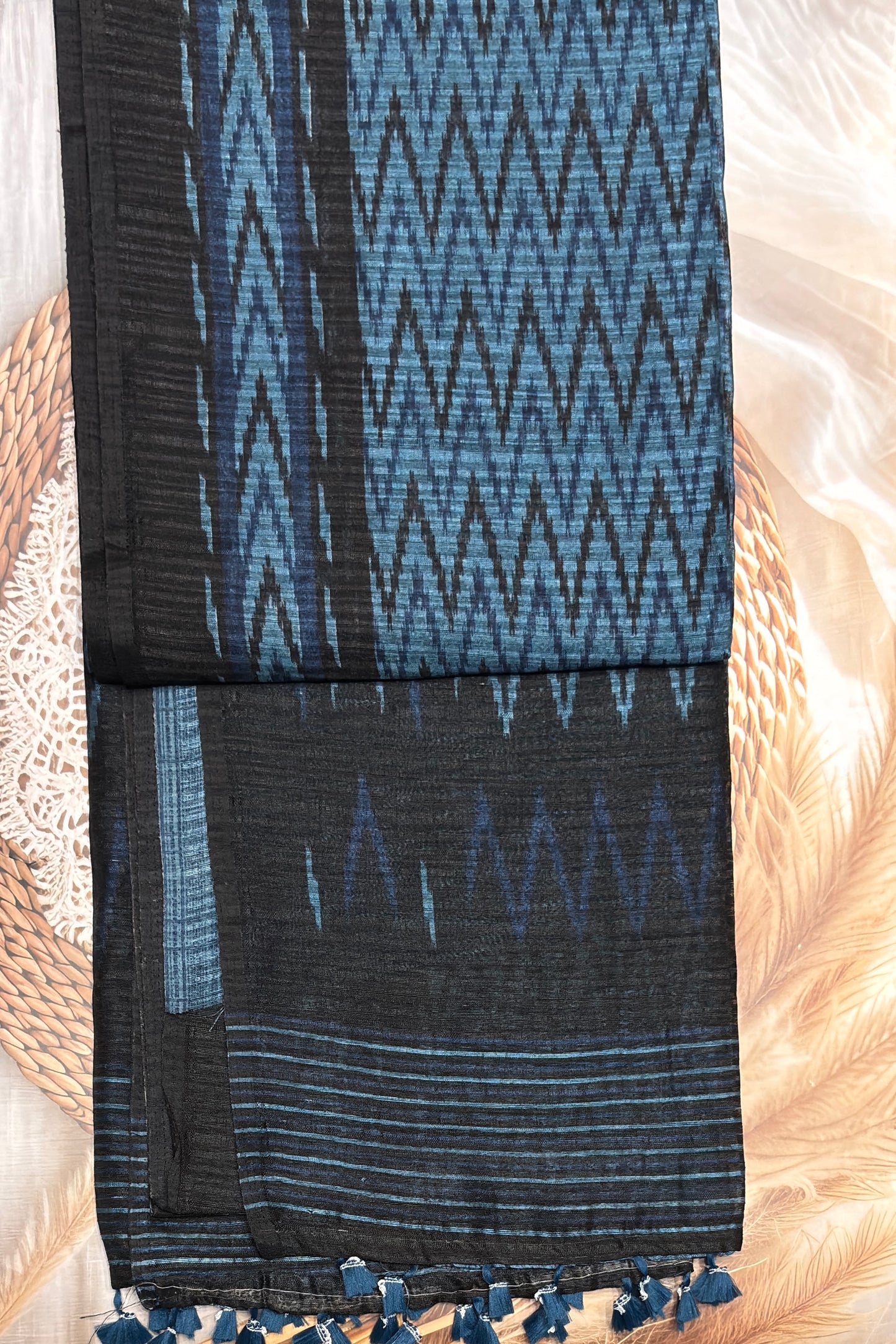 Jute Linen Saree | Blue| MBJL04