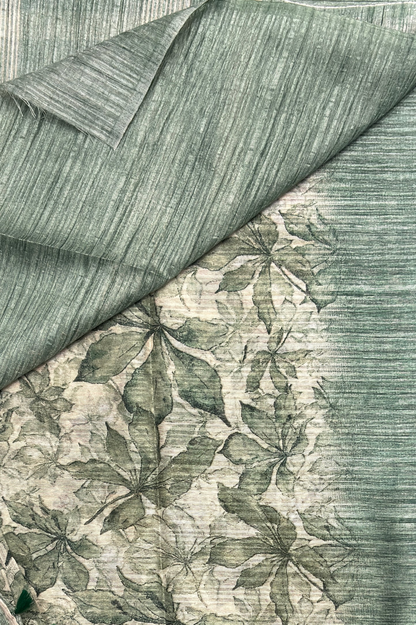 Jute Linen Saree | Sea Green with Cream | MBJL06